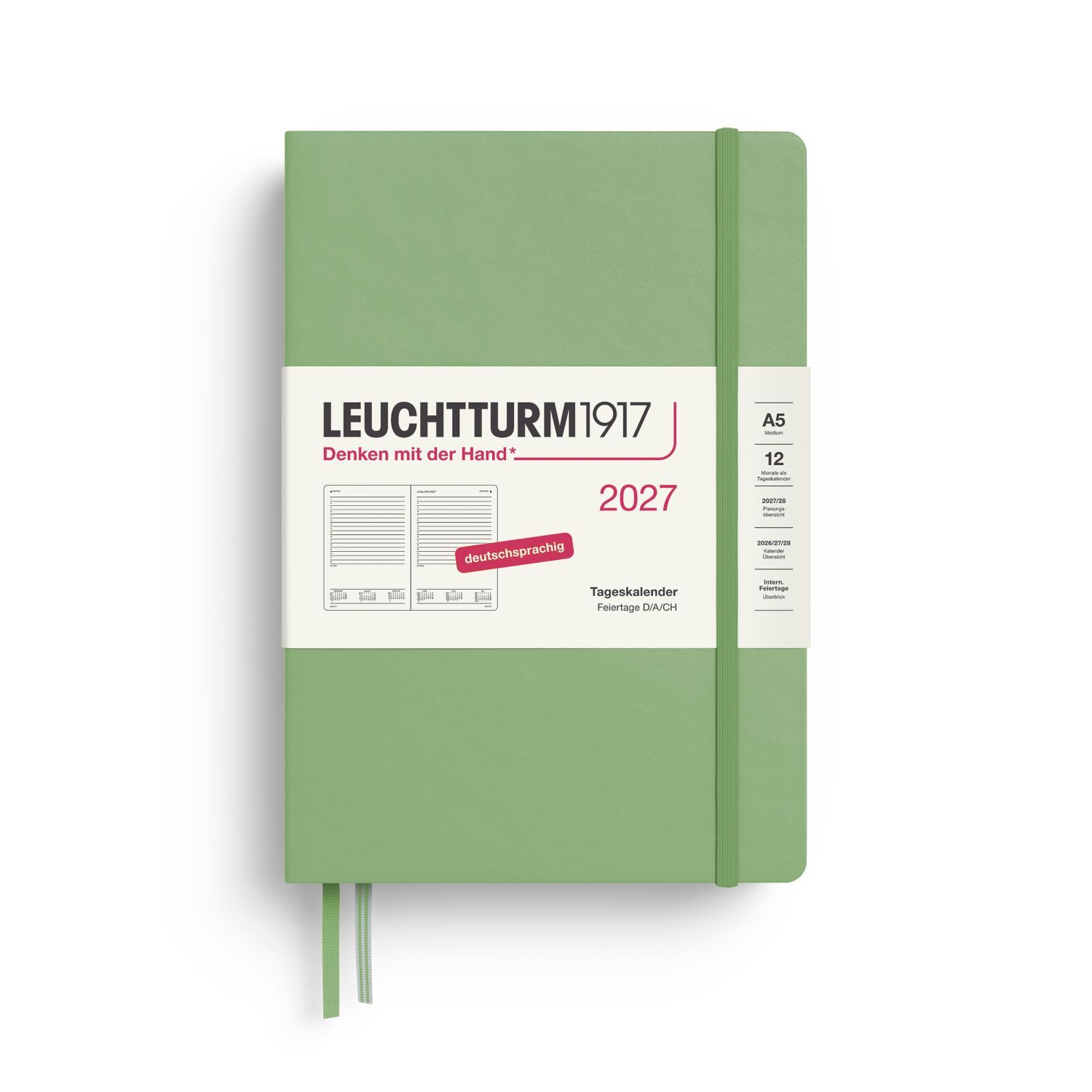 Leuchtturm1917 Taschenkalender Tageskalender 2027 Medium A5 Hardcover Salbei