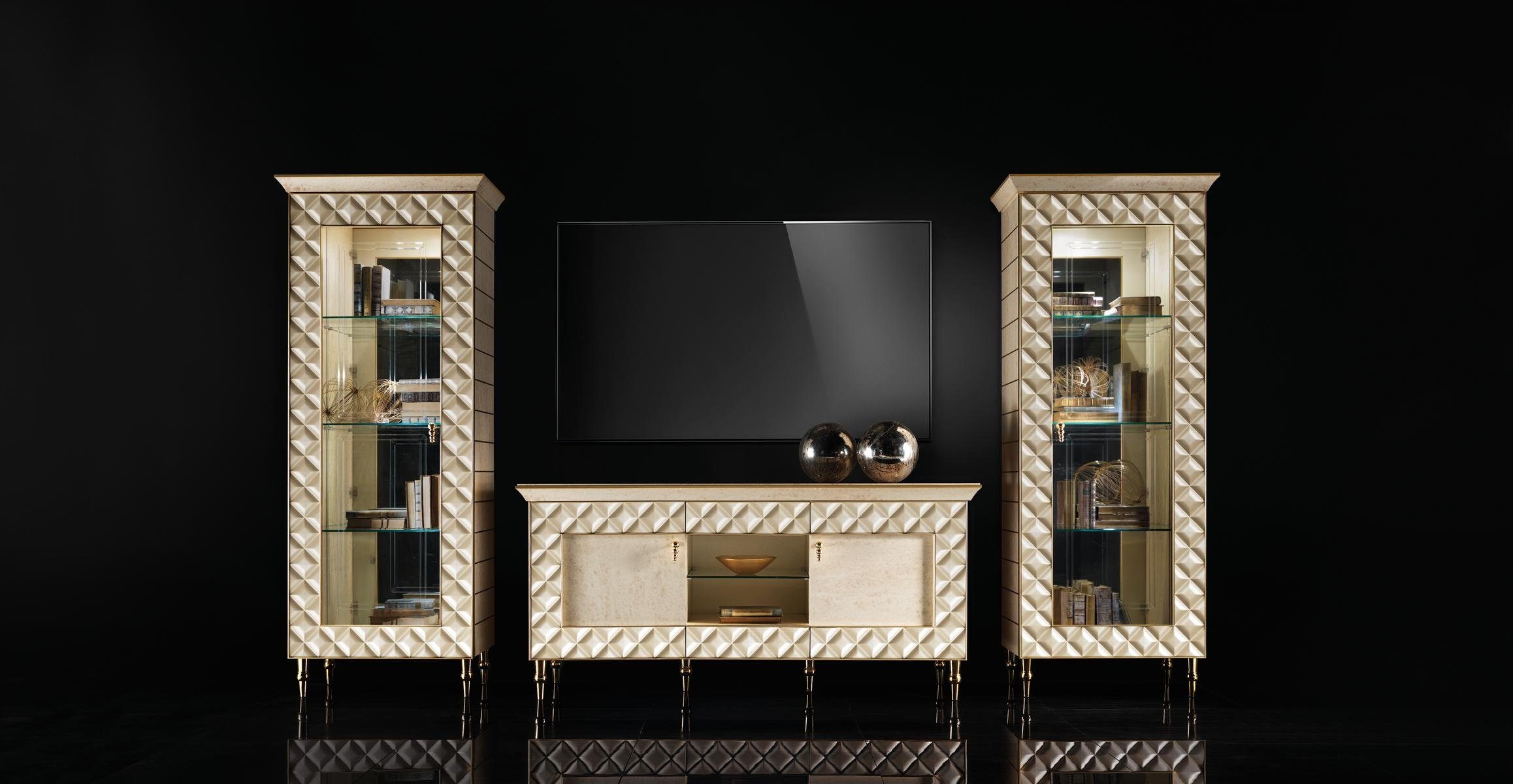 Barock Wand Vitrine Rokoko Design Wohnzimmer-Set, rtv Wohnwand Schrank Sideboard arredoclassic™ JVmoebel