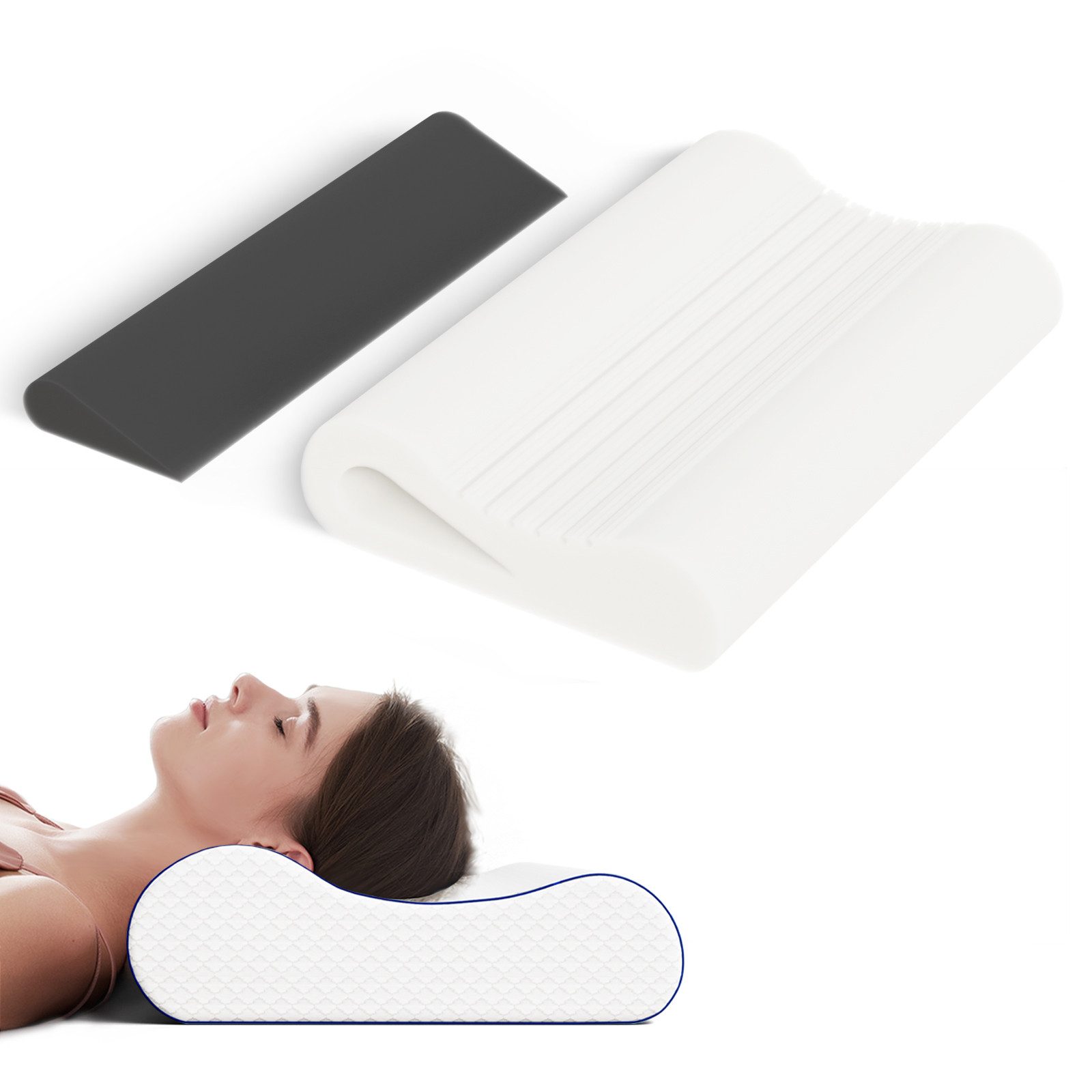 Luvanza Nackenstützkissen Orthopädisches Ergonomisches Wellenform Kopfkissen 60×38 cm, Füllung: 38D Memory-Schaum + 60D Stützschaum, Seitenschläfer, Rückenschläfer, 1-tlg, 3 Zone Höhe-10/7/12 cm, OEKO-TEX, Abnehmbarer, Waschbarer Bezug