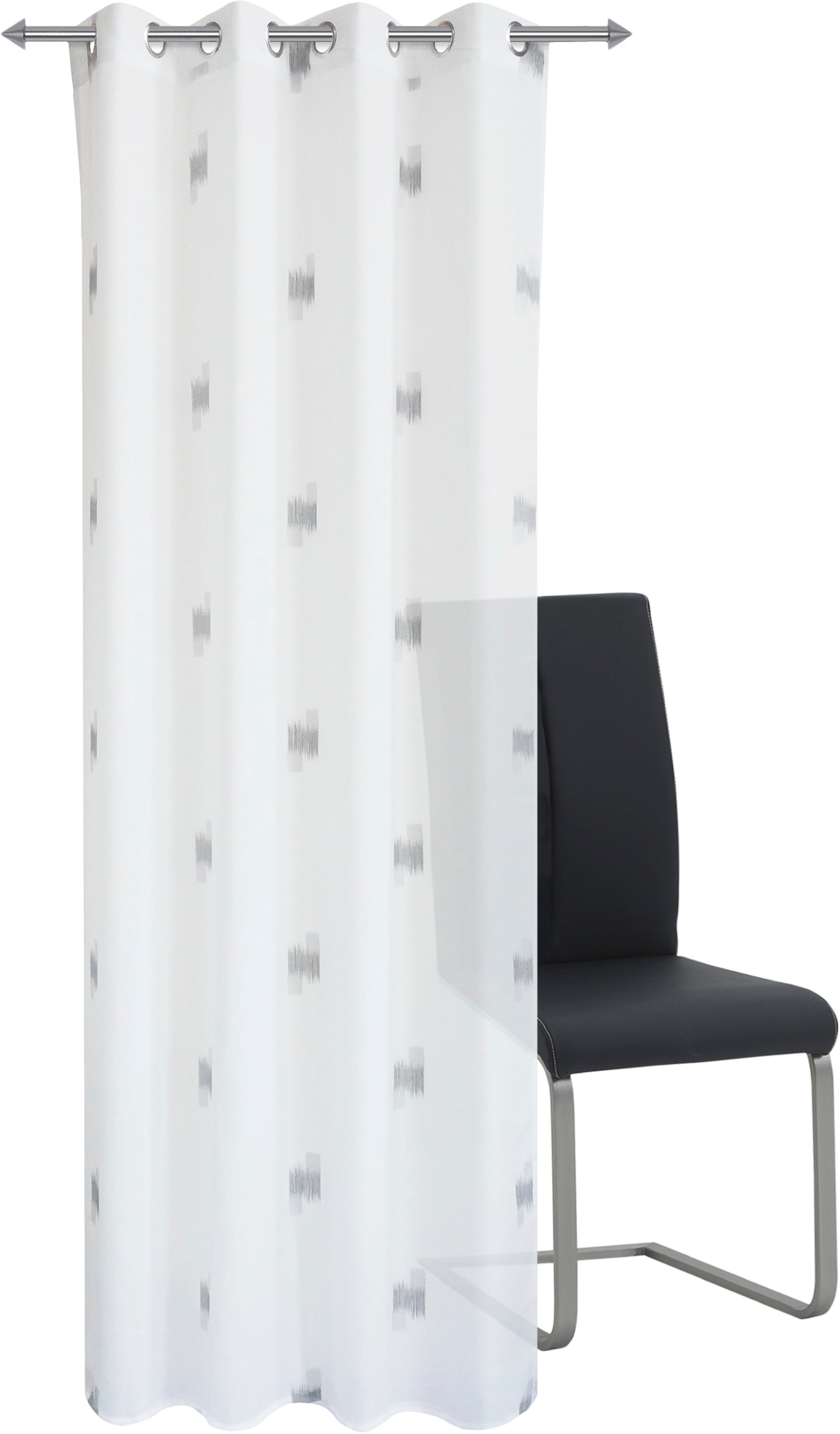 decolife Gardine Toja (1 St), Ösen, halbtransparent, Wirkware, Ösenschal weiß mit grauem Print
