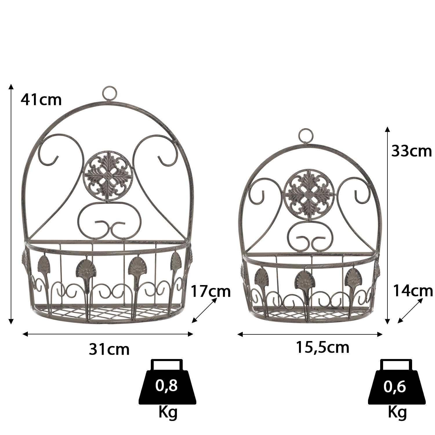 Moritz Blumentopf 2er Set Pflanzkörbe Metall Antikoptik Wanddeko Vintage, Dekoration für In- und Outdoor für Pflanzen und Blumen Verzierungen