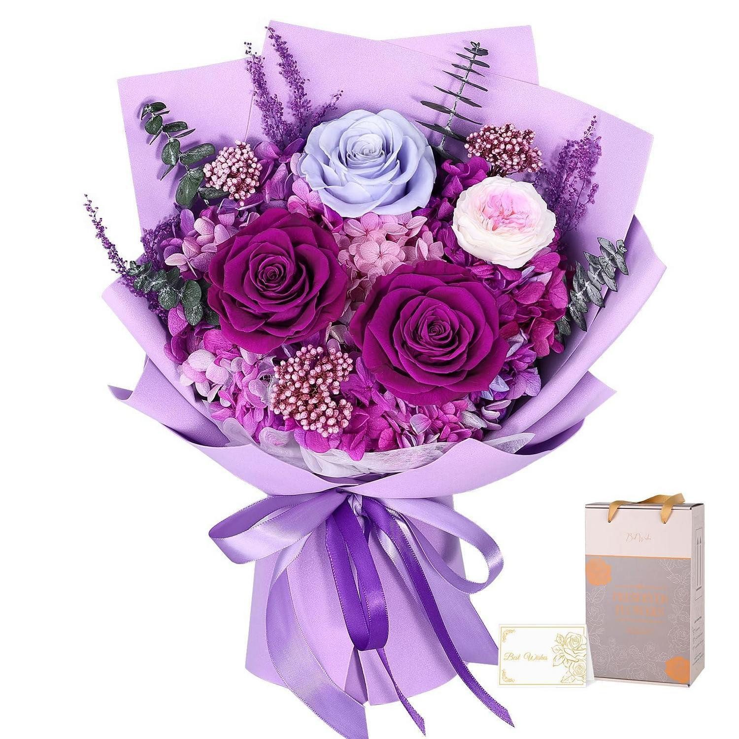 Kunstblumenstrauß Blumenstrauß Ewige Rosen Lila, LuxusKollektion, Höhe 12 cm