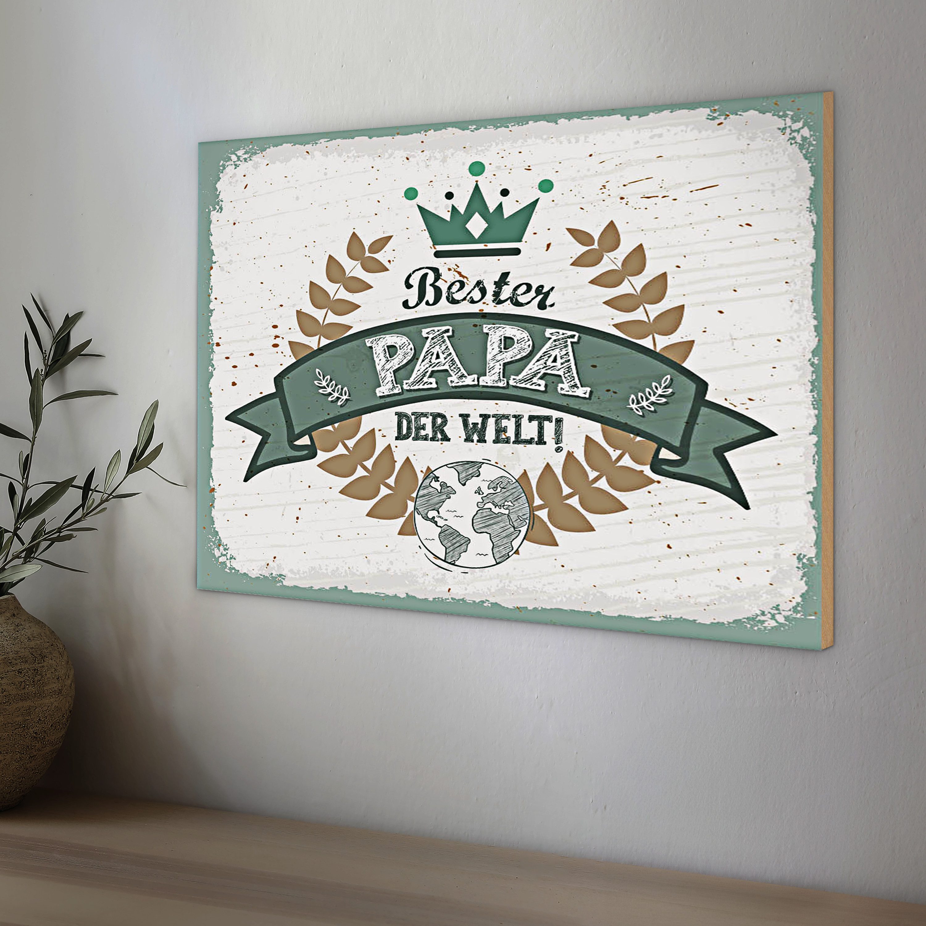 Roomando Holzbild Spruch Bester Papa der Welt 40x30cm
