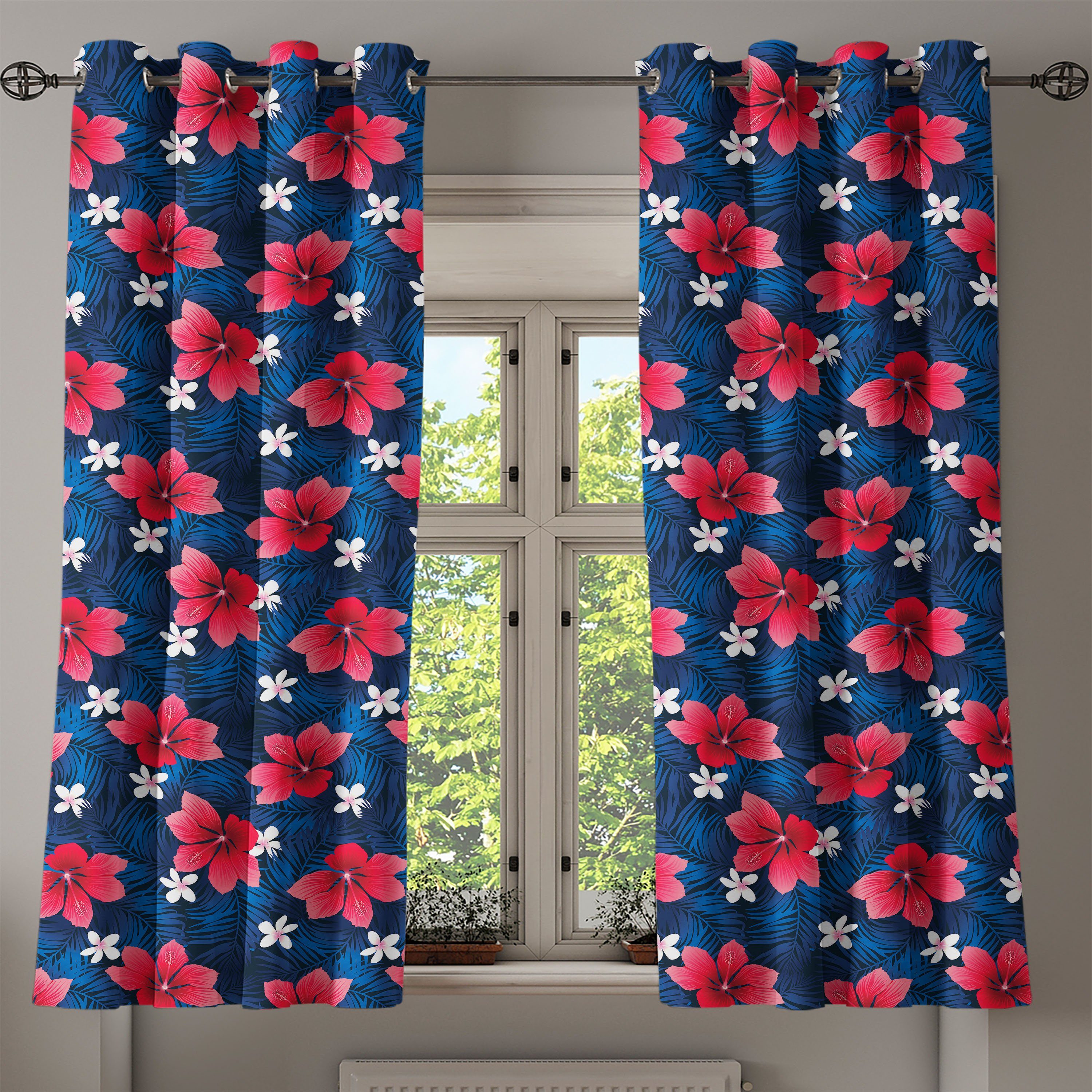 Flora Wohnzimmer, Dekorative Schlafzimmer 2-Panel-Fenstervorhänge Abakuhaus, und Gardine für Blush Navy exotische