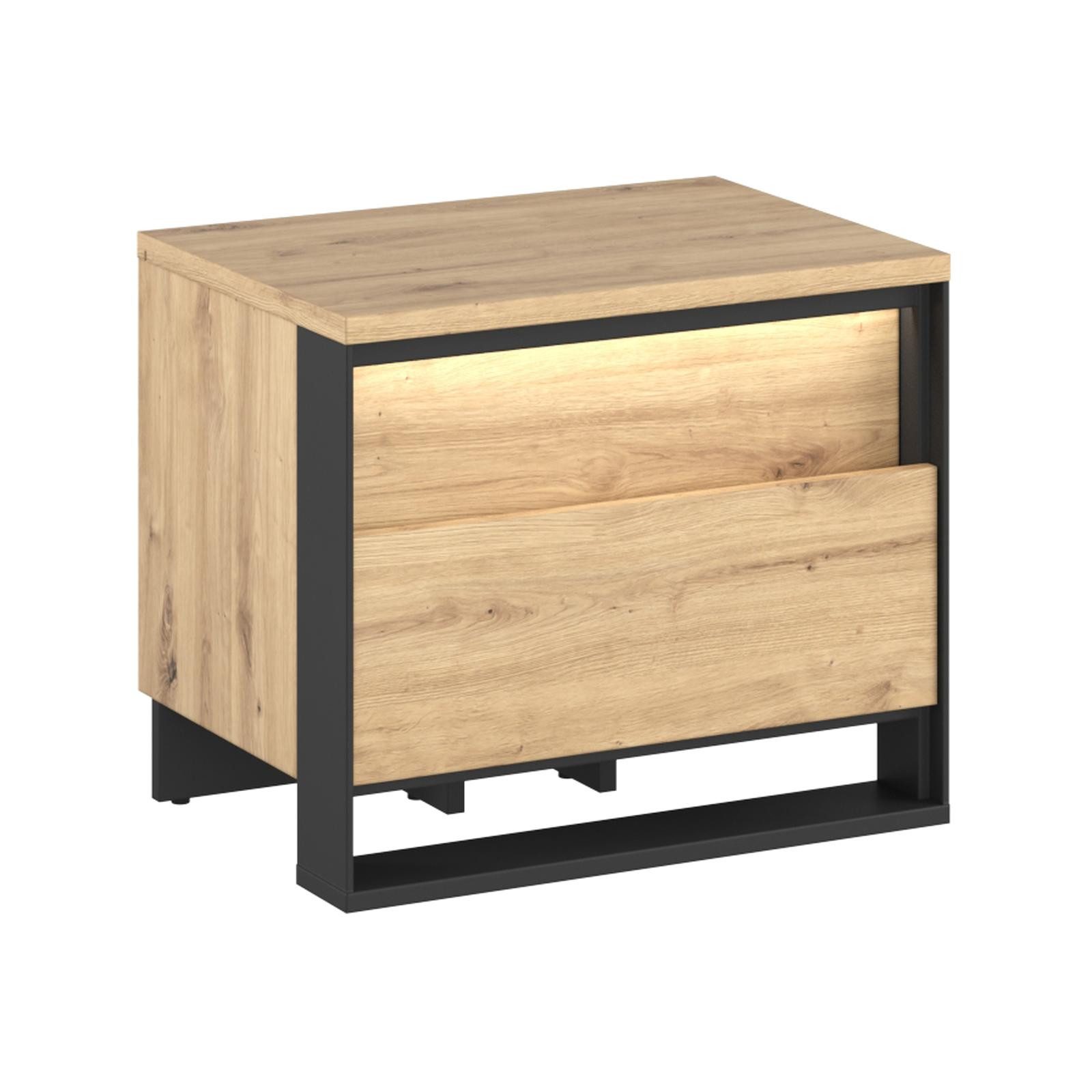 HAUSELEMENT Nachttisch QUANT QS-03, Schublade LED-Beleuchtung Nachtschrank 55 cm Nachtkommode