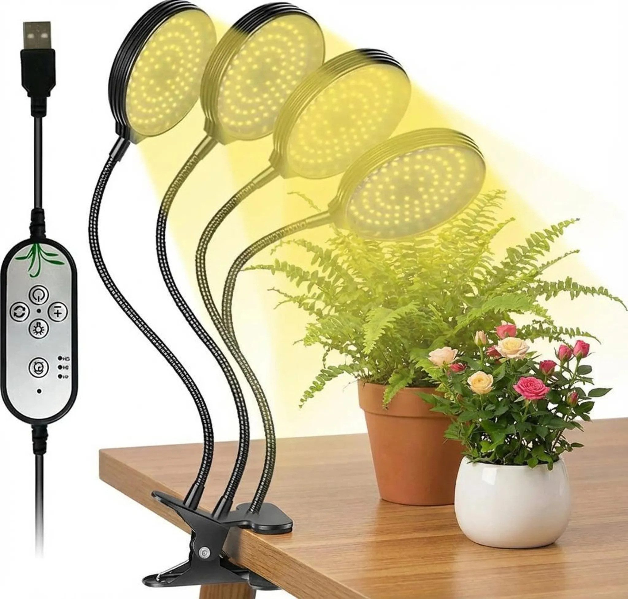 Lisabonde Pflanzenlampe LED Pflanzenlampe Vollspektrum 4 Köpfe Timer 312 LEDs, Vollspektrum, Dimmbar (5 Stufen), Integrierter Timer (4H/8H/12H)