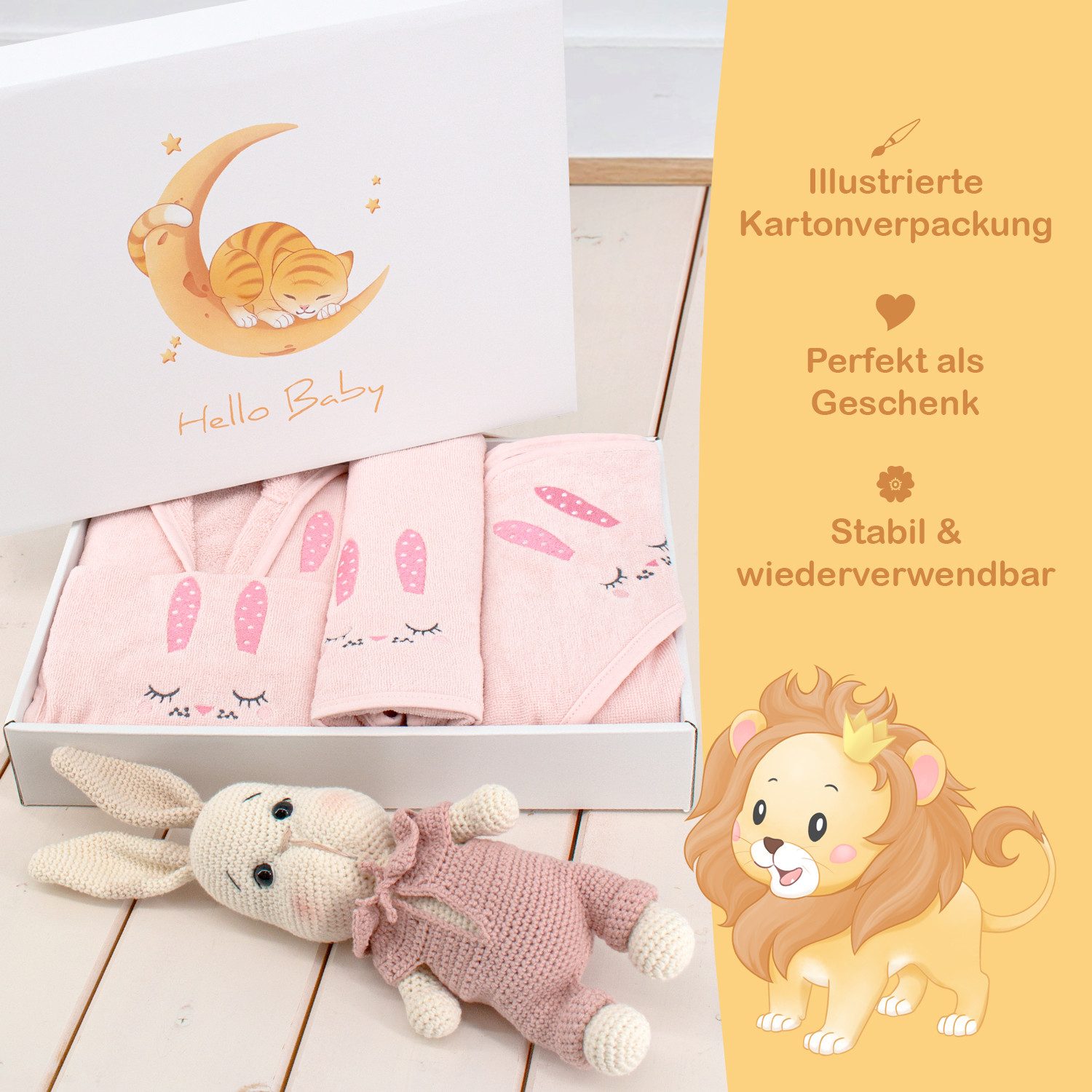 celodoro Babybademantel Baby Bade Geschenk Set 5-teilig, Baumwolle
