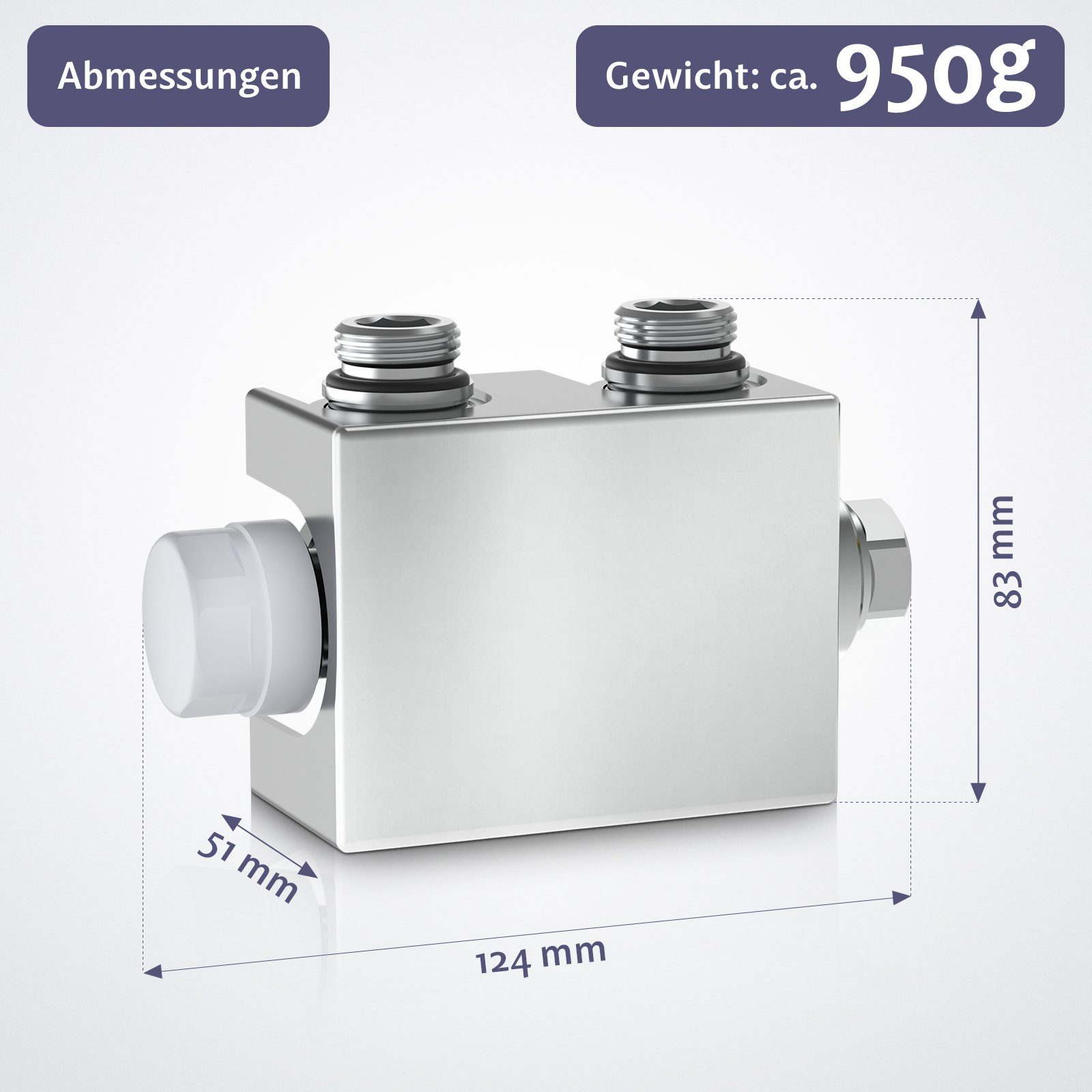 Anschluss Heizkörperventil Heizkörper Hahnblock 1/2" Weiß Aquamarin Thermostatventil Multiblock