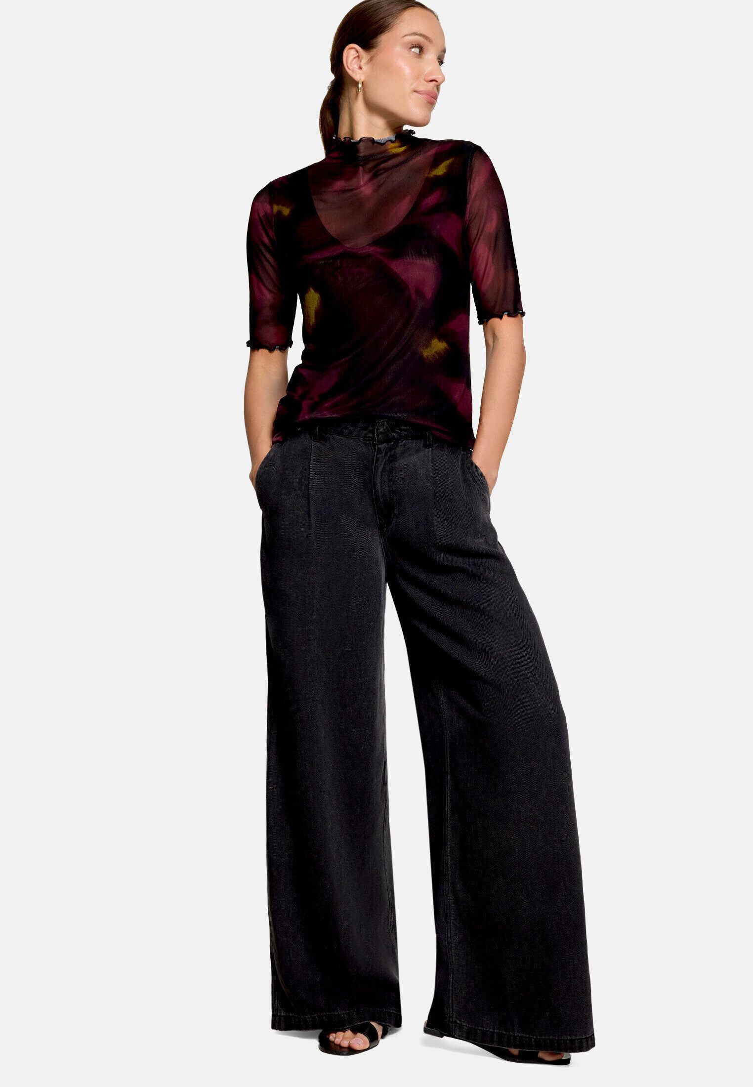 Zero Stoffhose Damen mit weitem Bein Schnallen