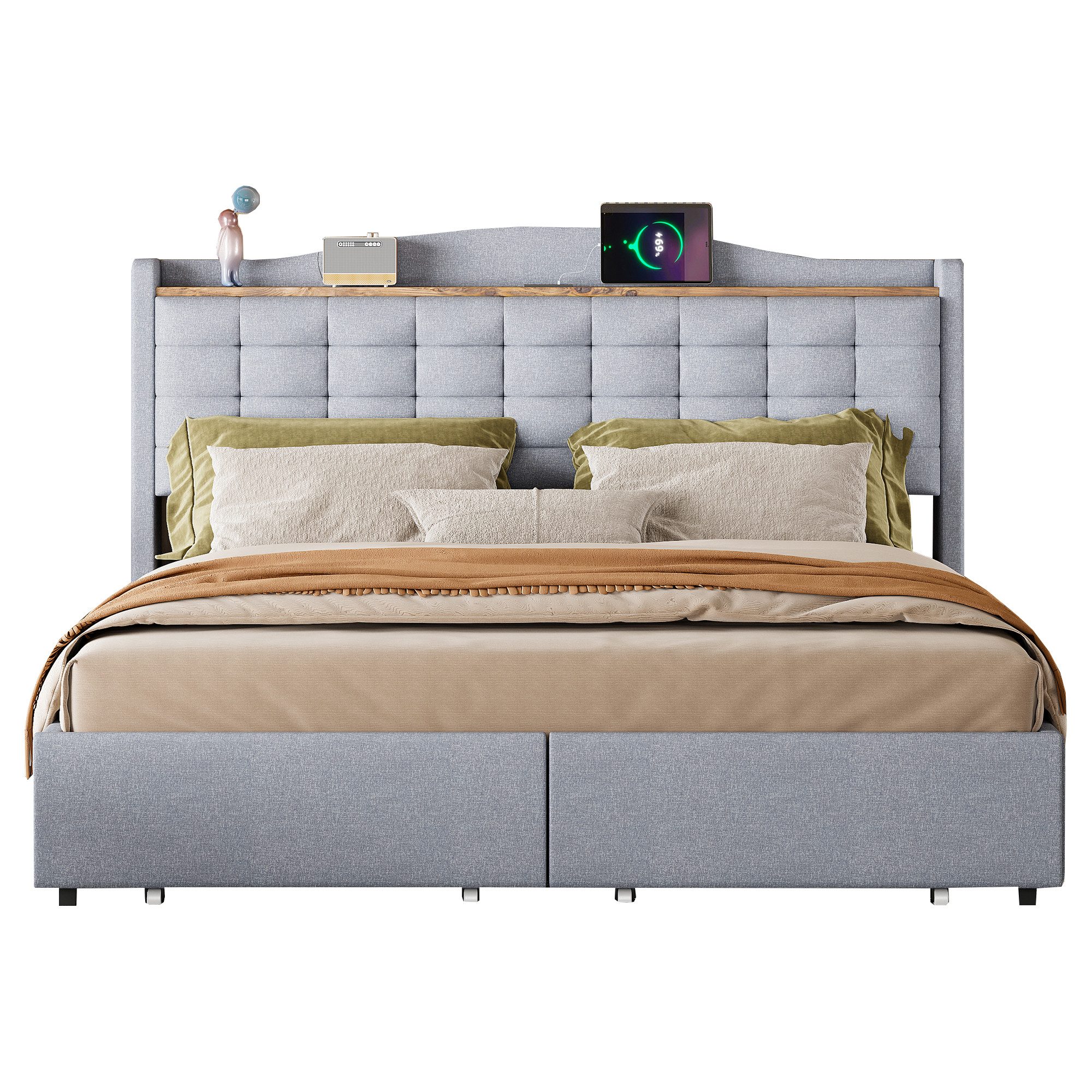 OKWISH Polsterbett Stauraumbett Doppelbett, Nachttisch mit günstig online kaufen