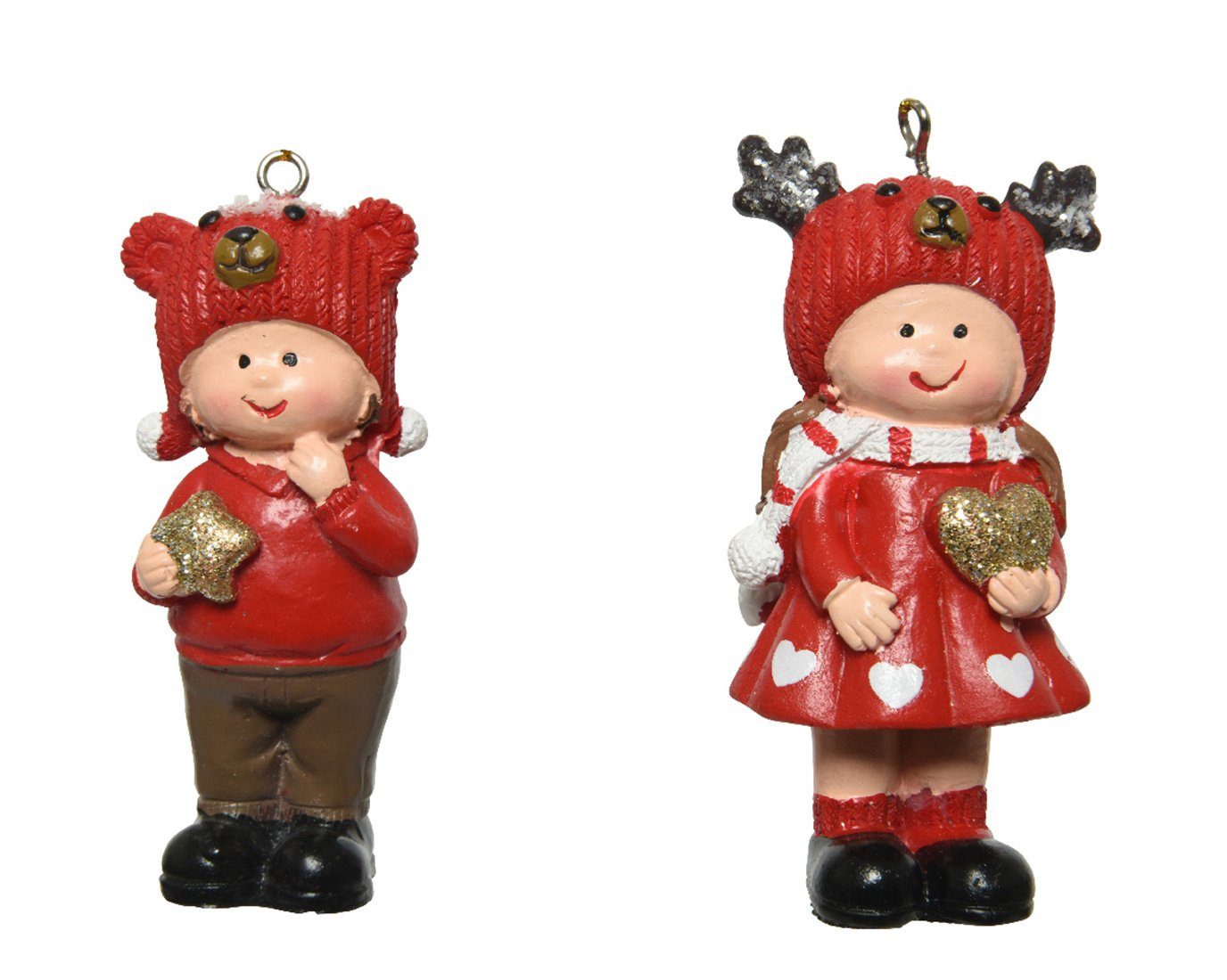 Decoris season decorations Christbaumschmuck, Christbaumschmuck Mädchen / Junge mit Mützen 8cm Keramik 2er Set rot | Dekohänger