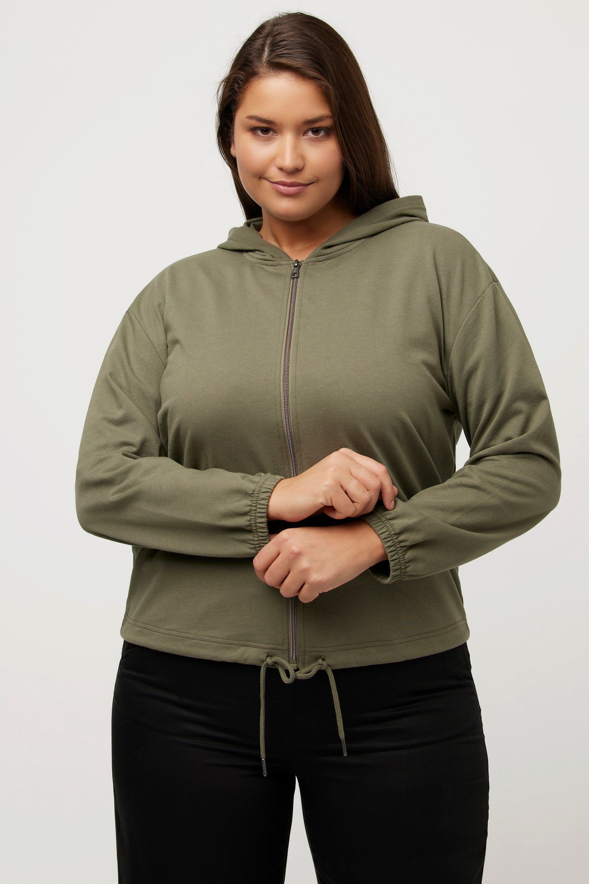 Ulla Popken Sweatjacke Sweatjacke kurz Saumtunnelzug günstig online kaufen