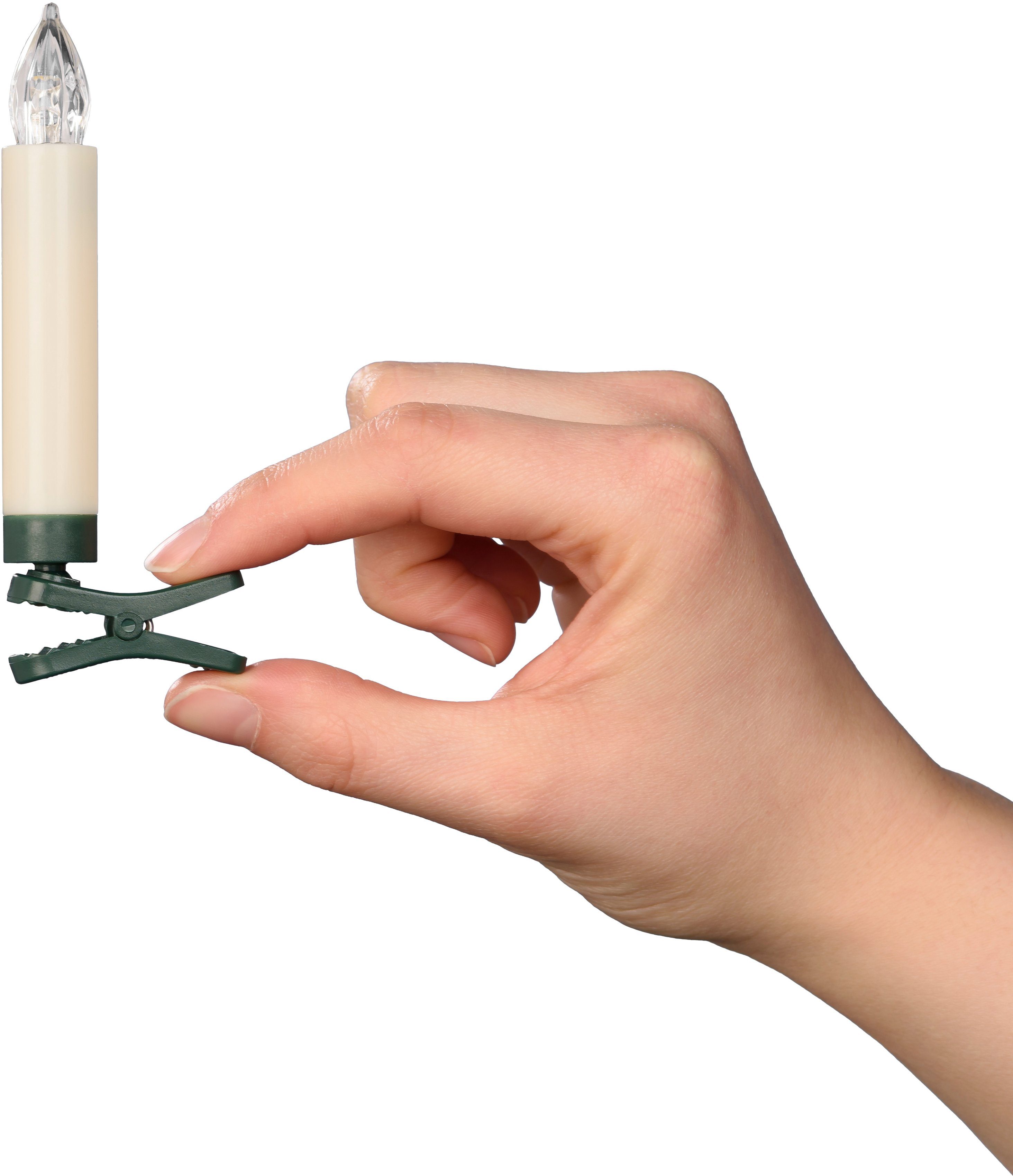 my home LED-Christbaumkerzen Weihnachtsdeko, Christbaumschmuck in warmweiß mit Fernbedienung, 25-flammig, kabellos, Kerzen + 8 Dornen, Lichterkette Flacker und Timerfunktion. Reduzierter Preis € 30,58. Unverbindliche Preisempfehlung € 44,99