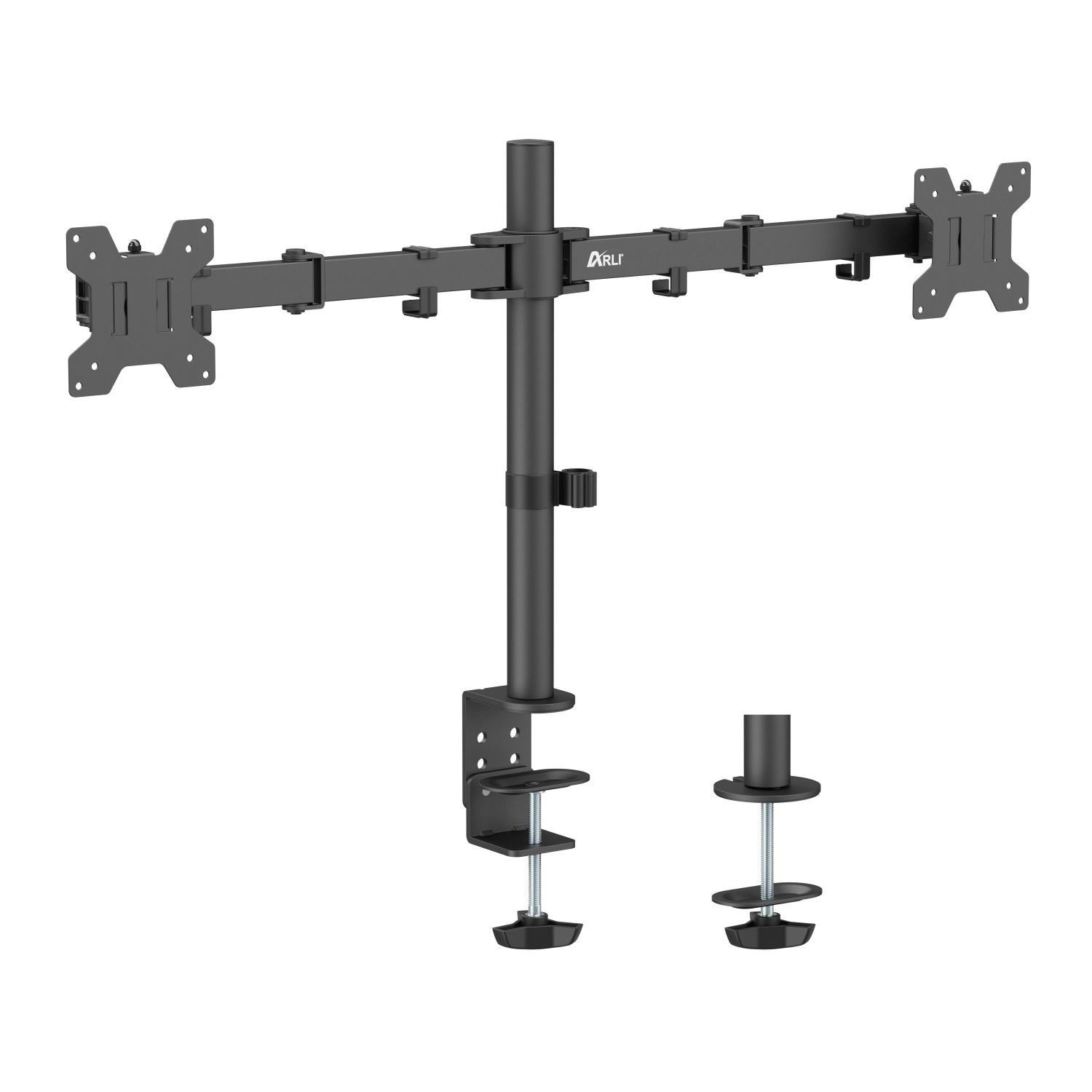 ARLI Monitor-Halterung Monitorhalterung für 2 Monitore 17 – 27 Zoll – Gelenkarm, (1-tlg., Tischhalterung neigbar drehbar schwenkbar mit Kabelführung)