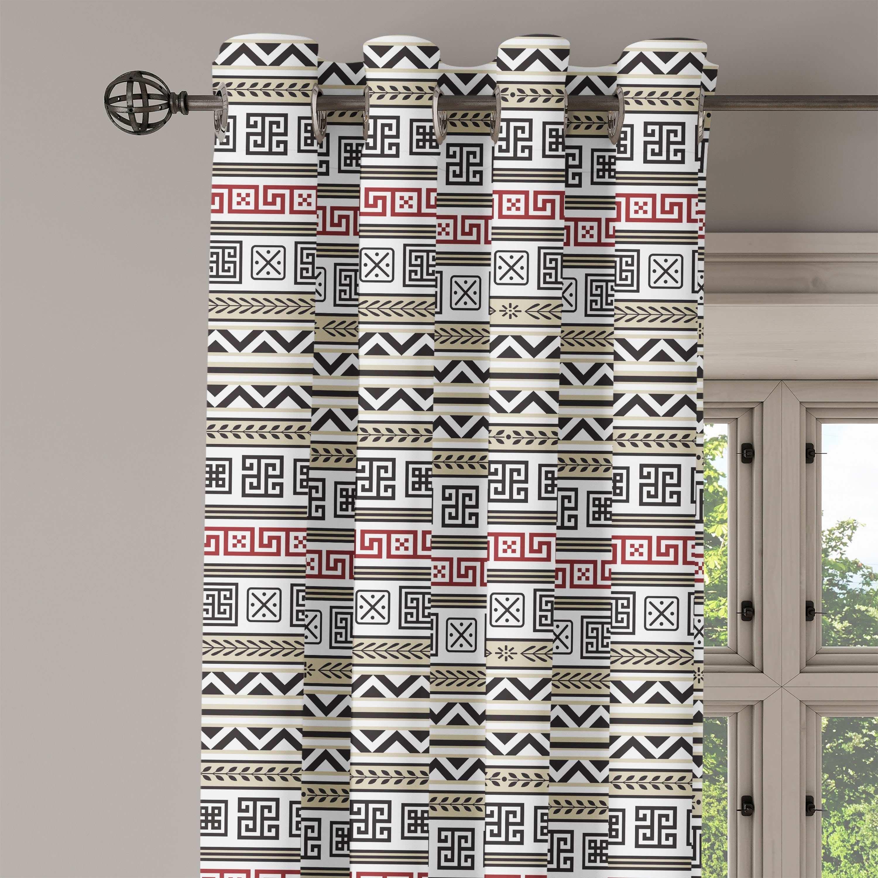 2-Panel-Fenstervorhänge Schlafzimmer Abakuhaus, für Dekorative Geometrisches Gardine Ethnisch Muster Wohnzimmer,