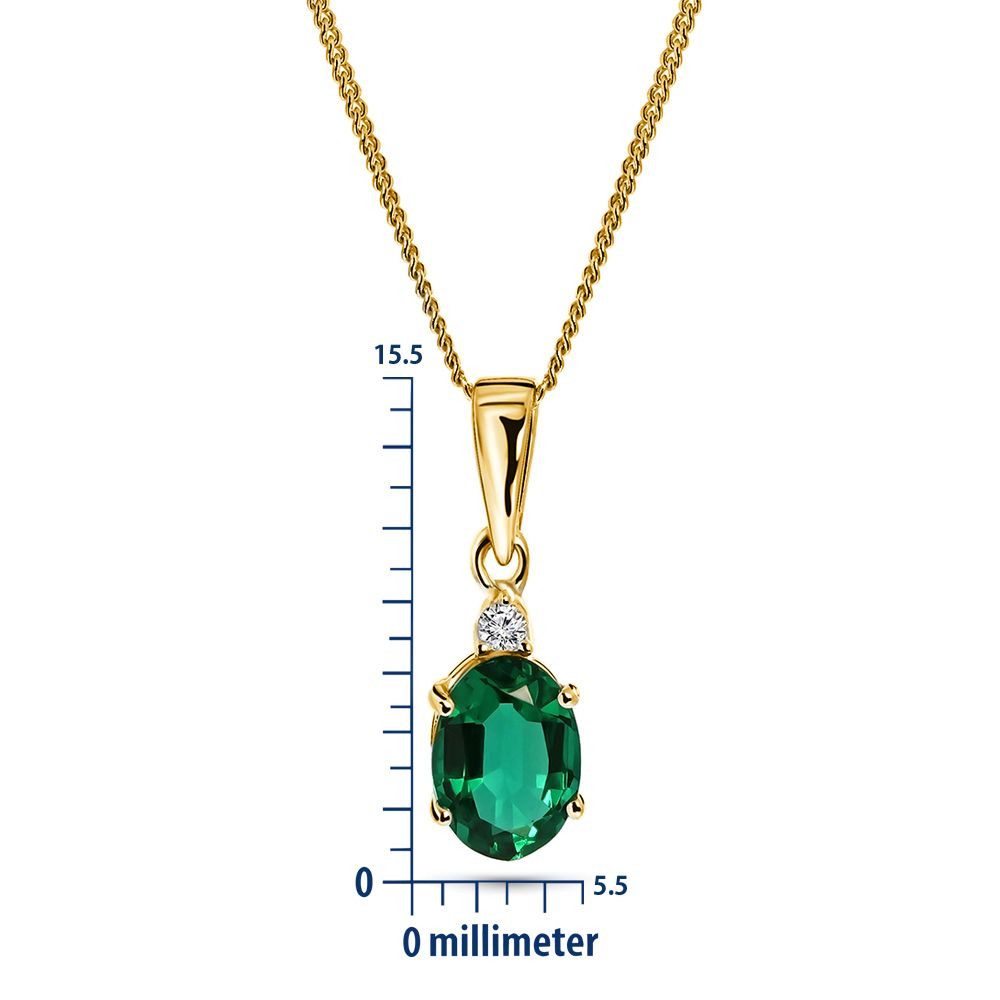 Miore Kette mit Anhänger für Damen 9K Gelbgold mit Smaragd, Saphir oder Rubin & 0,01 ct Diamant, Halskette in Echtgold 45cm Länge