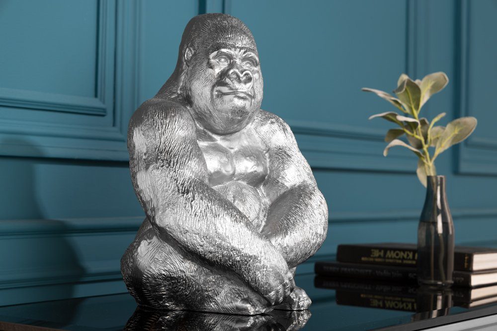 riess-ambiente Dekofigur KONG 40cm silber (Einzelartikel, 1 St), Wohnzimmer · Metall · handmade · Accessoire · Gorilla-Figur · Design