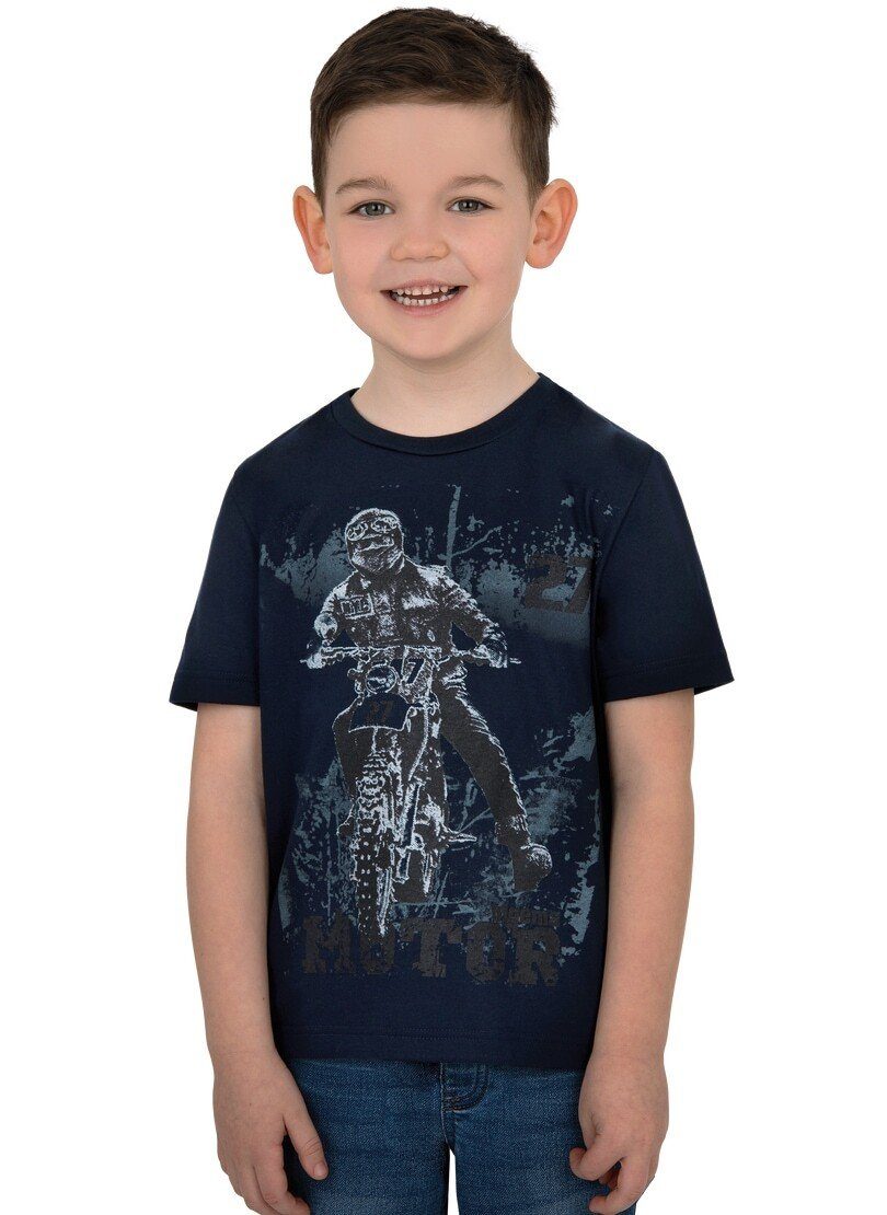 T-Shirt coolem Jungen TRIGEMA Trigema T-Shirt mit navy Motorrad-Motiv