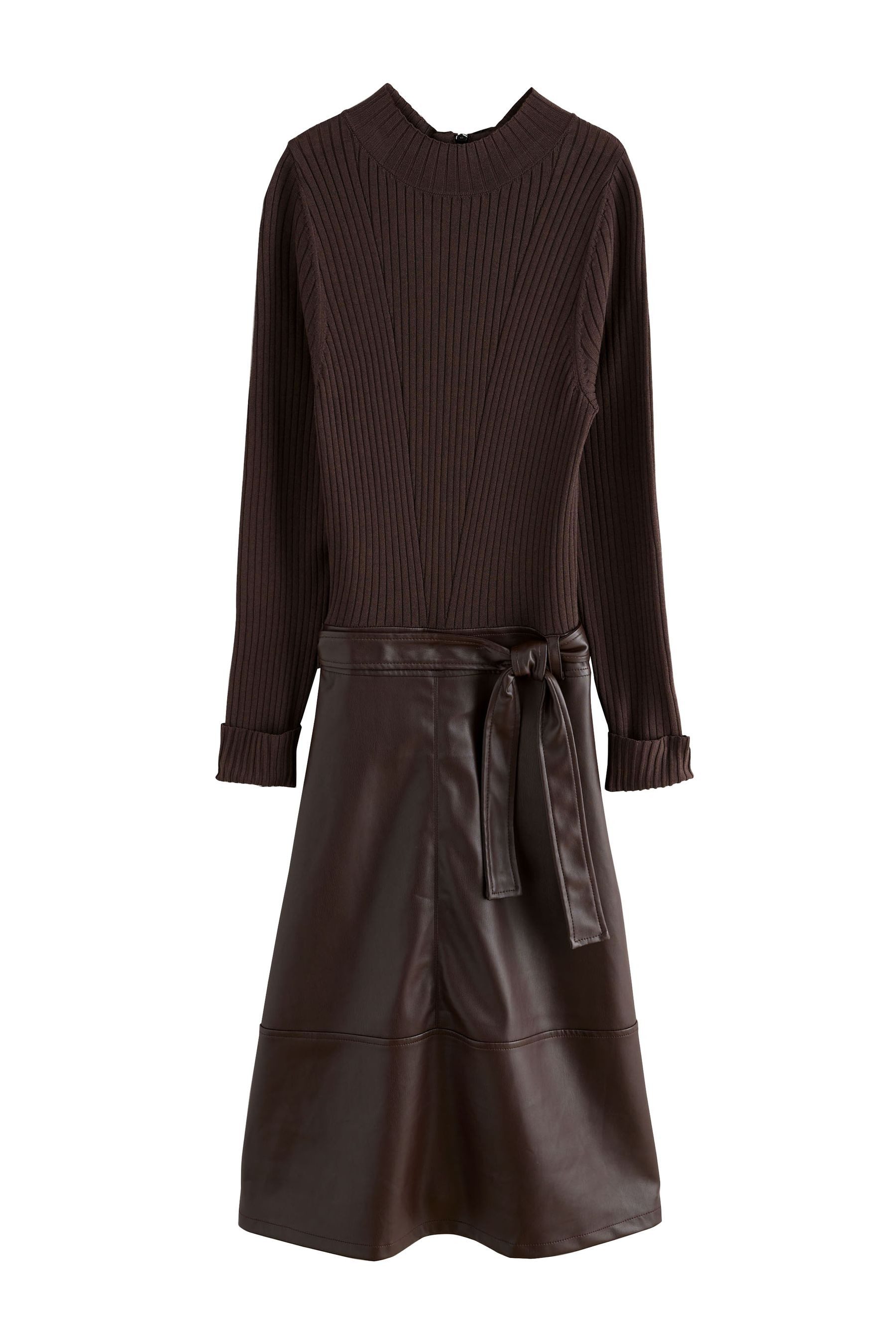 Next 2-in-1-Kleid 2-in-1 Hochgeschlossenes Kleid aus Kunstleder-Mix (1-tlg) günstig online kaufen