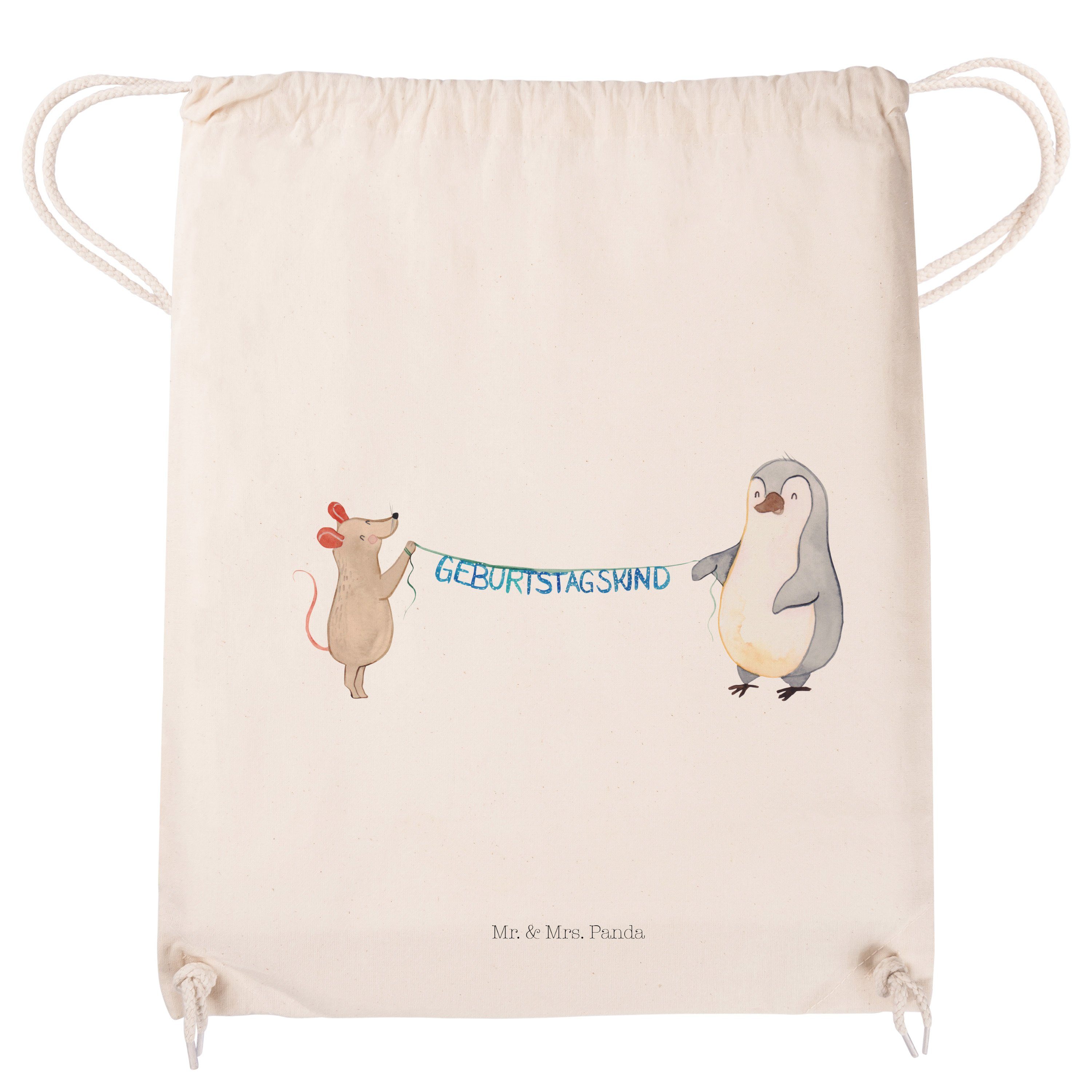 Geschenk, - Mrs. Stoffbeutel & Mr. (1-tlg) Maus Transparent Pinguin Sporttasche - Geburtstag Beutel, Panda