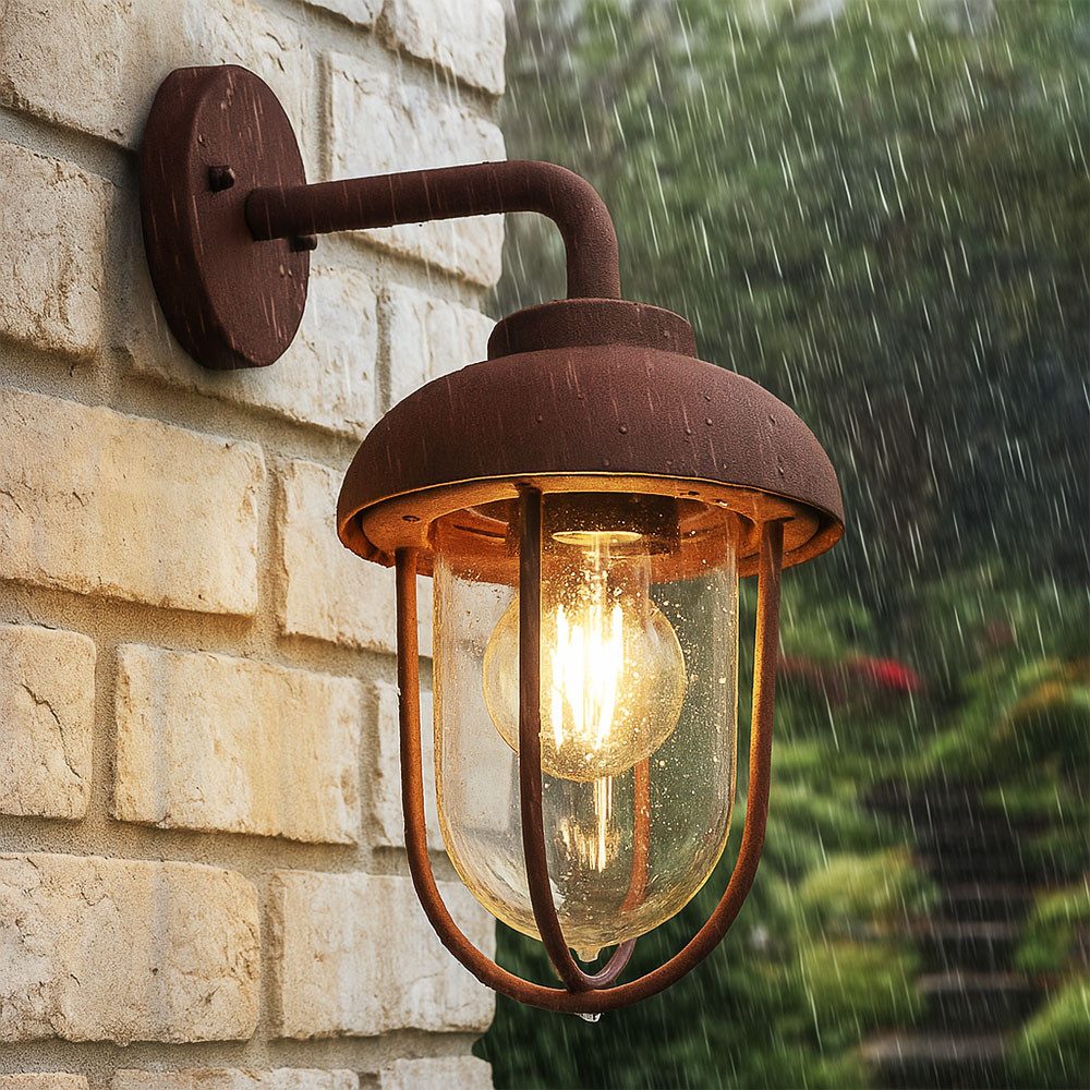 TRIO Leuchten LED Wandleuchte, Leuchtmittel inklusive, Warmweiß, Wandleuchte Außenwandlampe Laterne Alu rost Glas klar LED H 33 cm