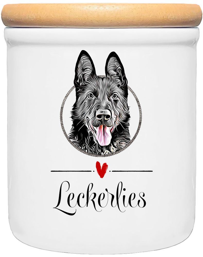 Cadouri Vorratsdose SCHÄFERHUND - Leckerlidose Hund - für Hundekekse, Keramik, (Leckerlidose mit Hunderasse, 2-tlg., 1x Keramikdose mit Holzdeckel), Hundekeksdose, handgefertigt in Deutschland, für Hundebesitzer, 400 ml