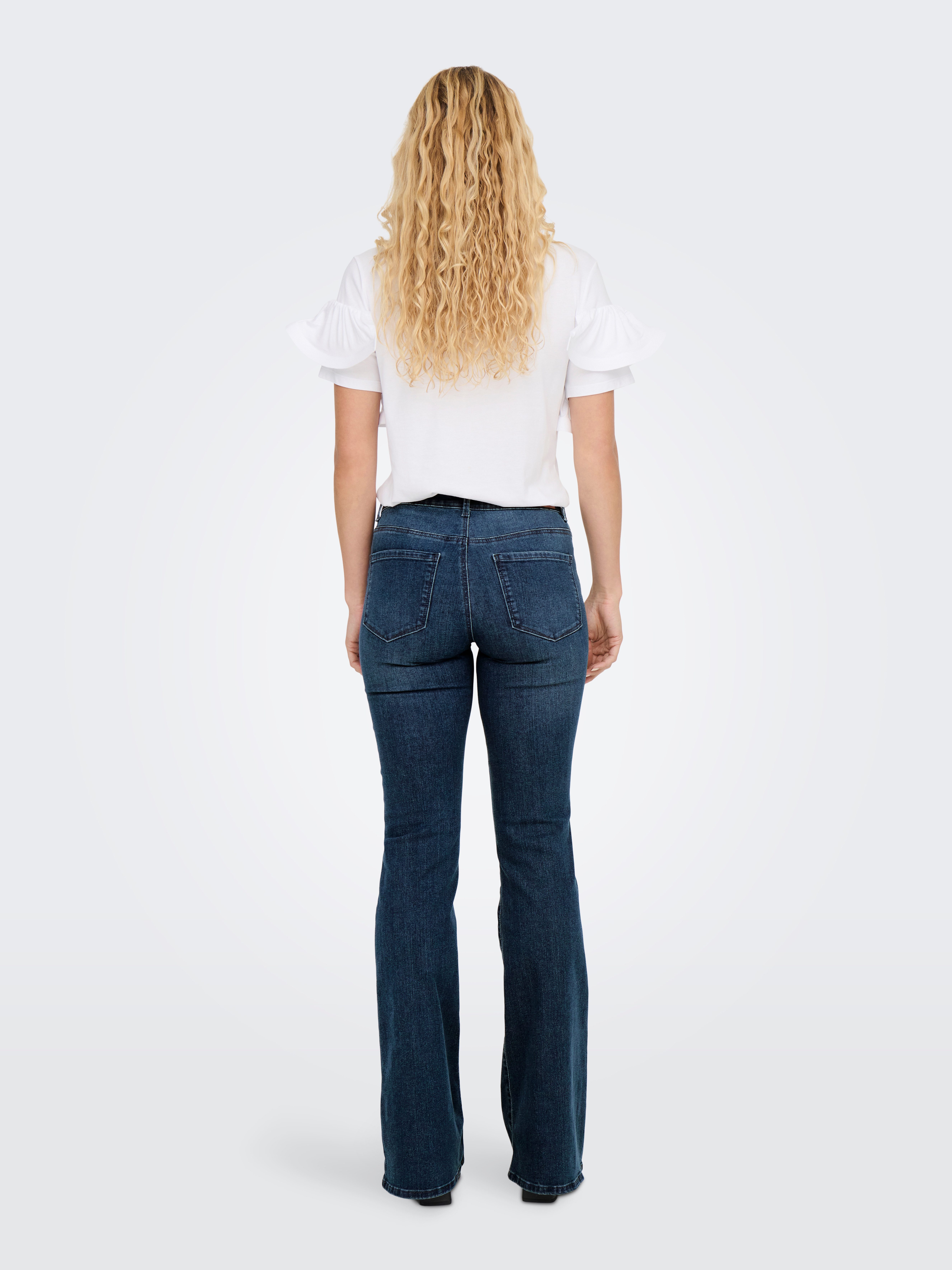 ONLY Bootcut-Jeans ONLLUSH MW RETRO FLARED DNM Materialmix, bootcut fit, Regular Waist,  Retro-Fit