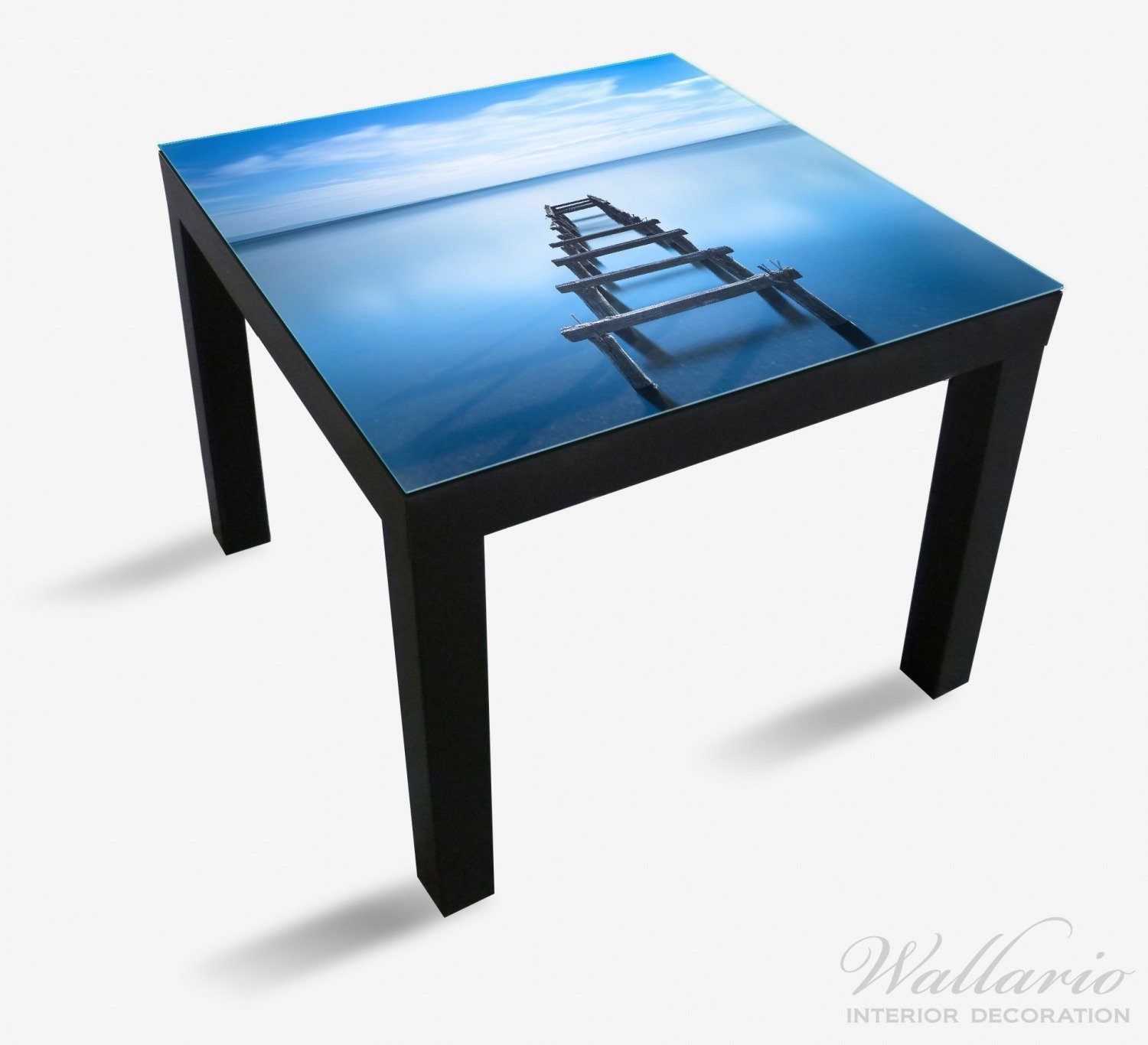 Wallario Tischplatte Rustikaler für St), Lack Holzsteg See blauen Tisch geeignet Ikea (1 im