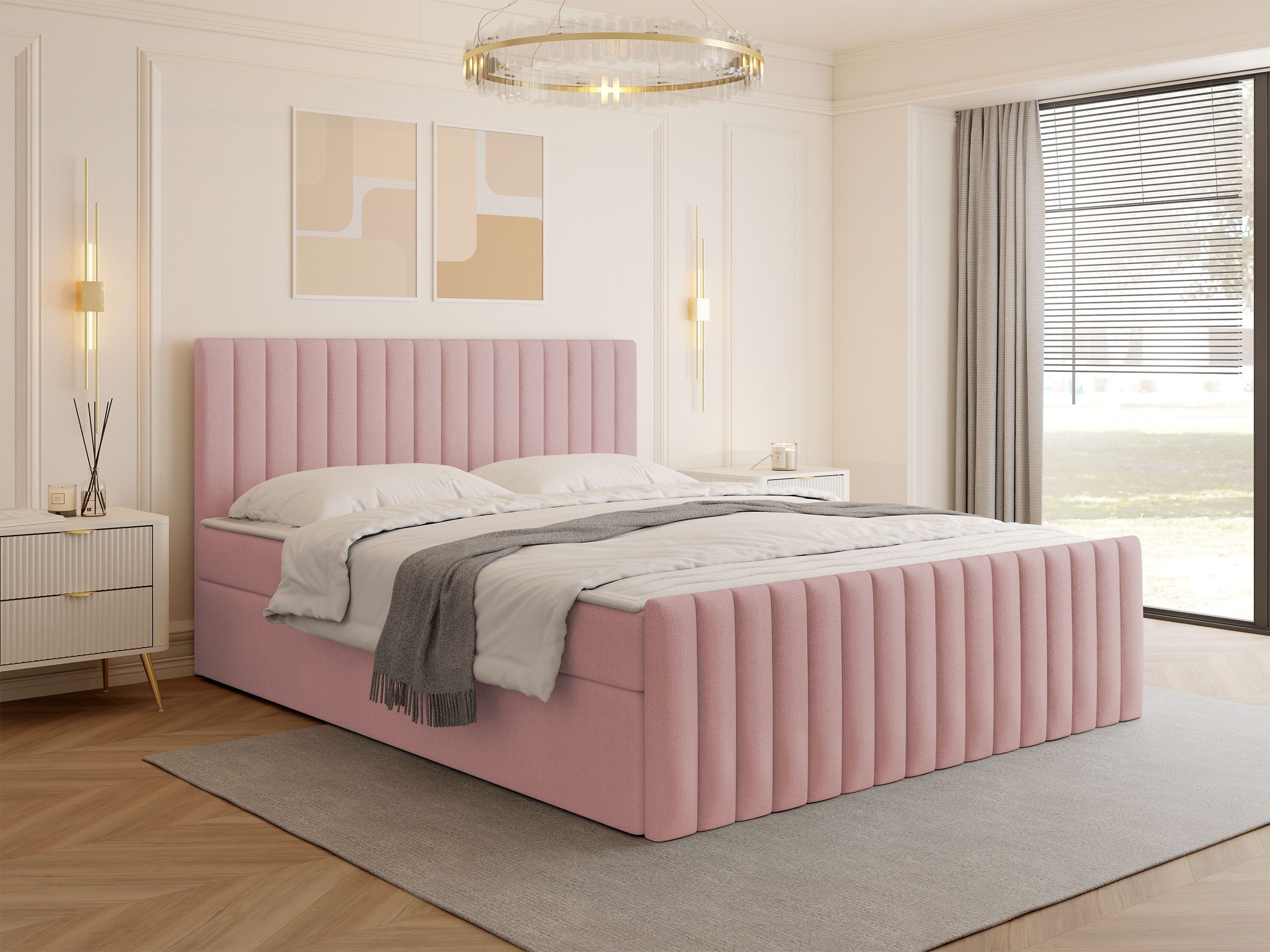 MIRJAN24 Boxspringbett Tirulo Fix (mit zwei Bettkästen für die Bettwäsche), Polsterkopfteil, Fußteil, 140/160/180x200 cm