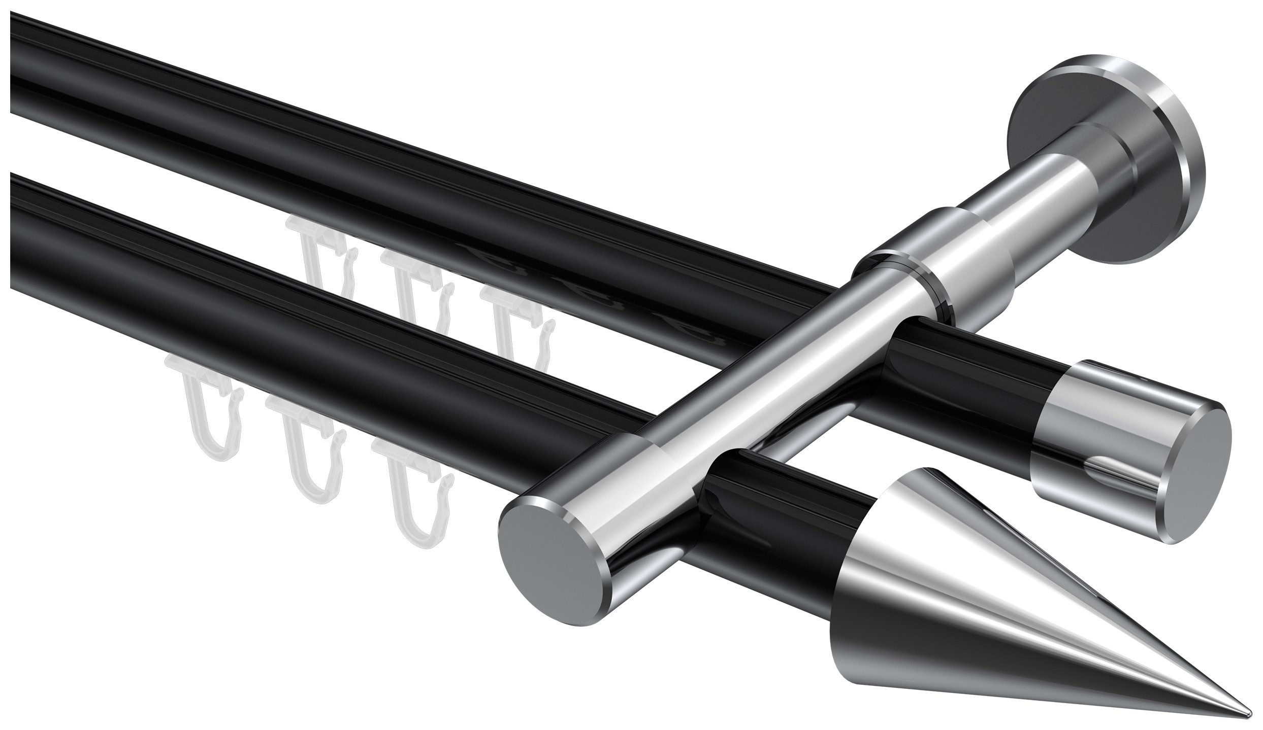 INTERDECO Innenlaufschiene Prestige Savio, Ø 20 mm, 2-läufig, Fixmaß, kürzbar, Wandmontage, Aluminium, Schwarz / Chrom / Bicolor