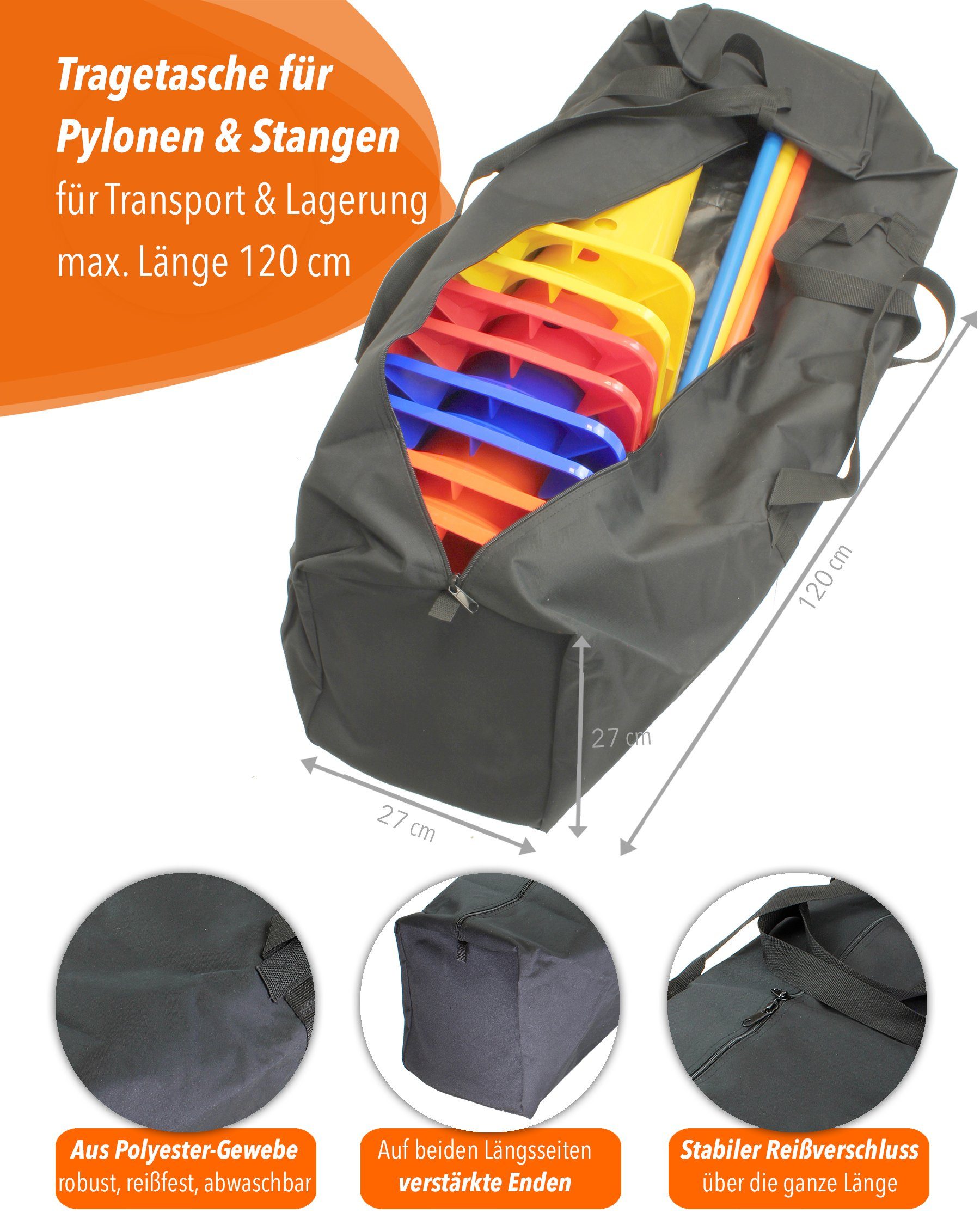 SPORTIKEL24 Sporttasche Tasche für Kombi Kegelhürde 50 und Stange bis 120 cm