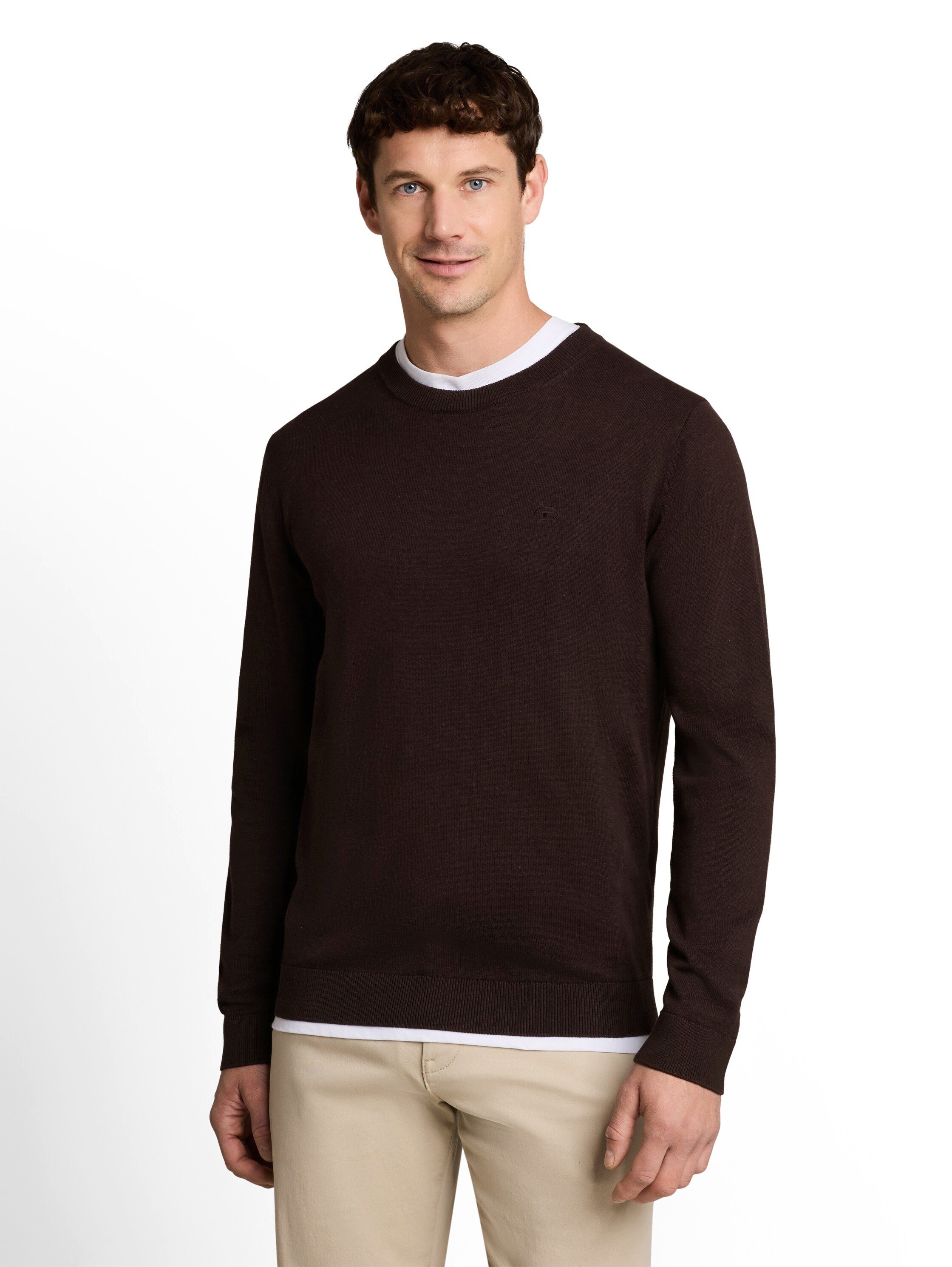 TOM TAILOR Rundhalspullover mit Logostickerei