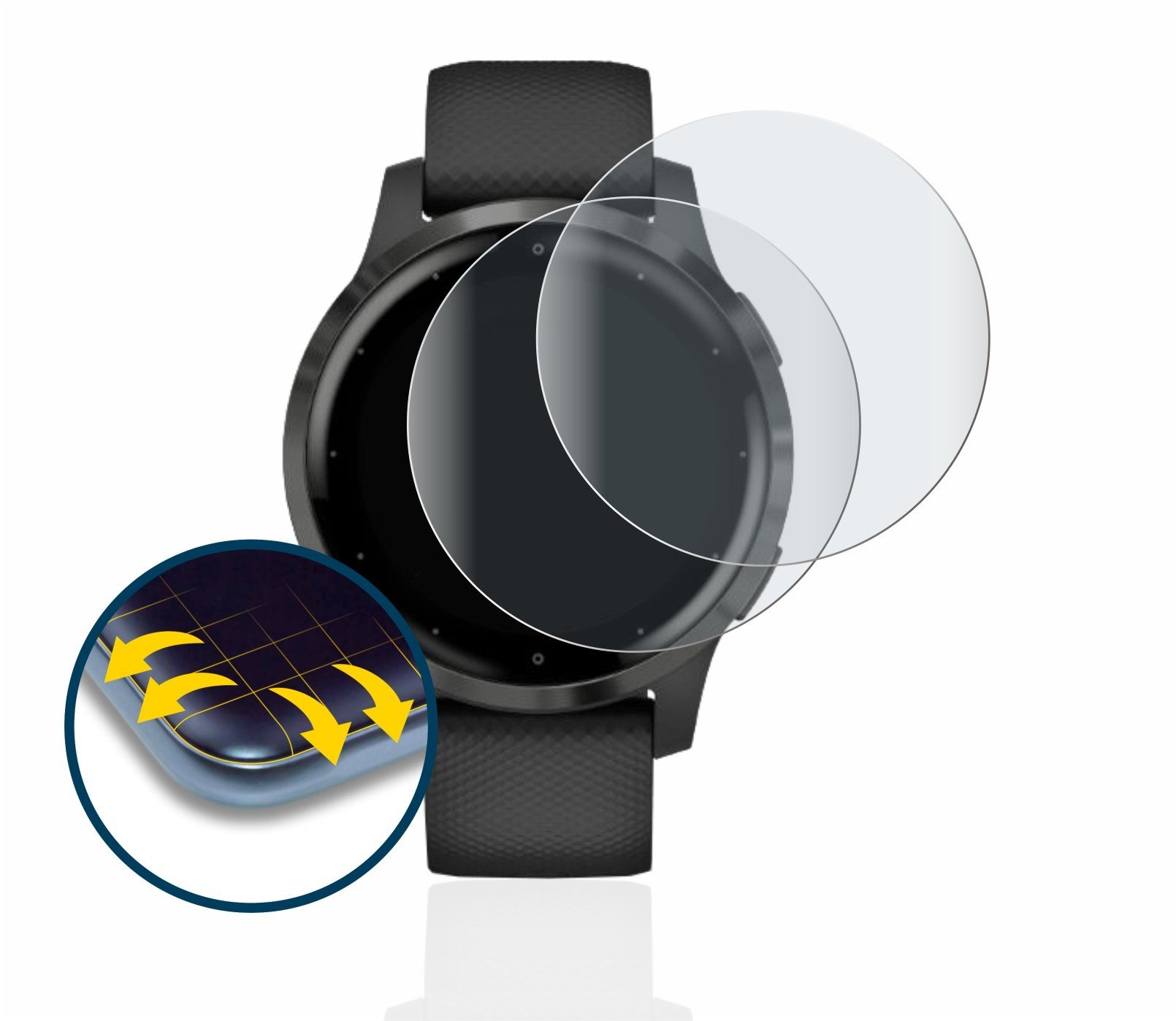 BROTECT Full-Cover Schutzfolie für Garmin vivoactive 4s (40 mm),  Displayschutzfolie, 2 Stück, 3D Curved matt entspiegelt Full-Screen  Anti-Reflex
