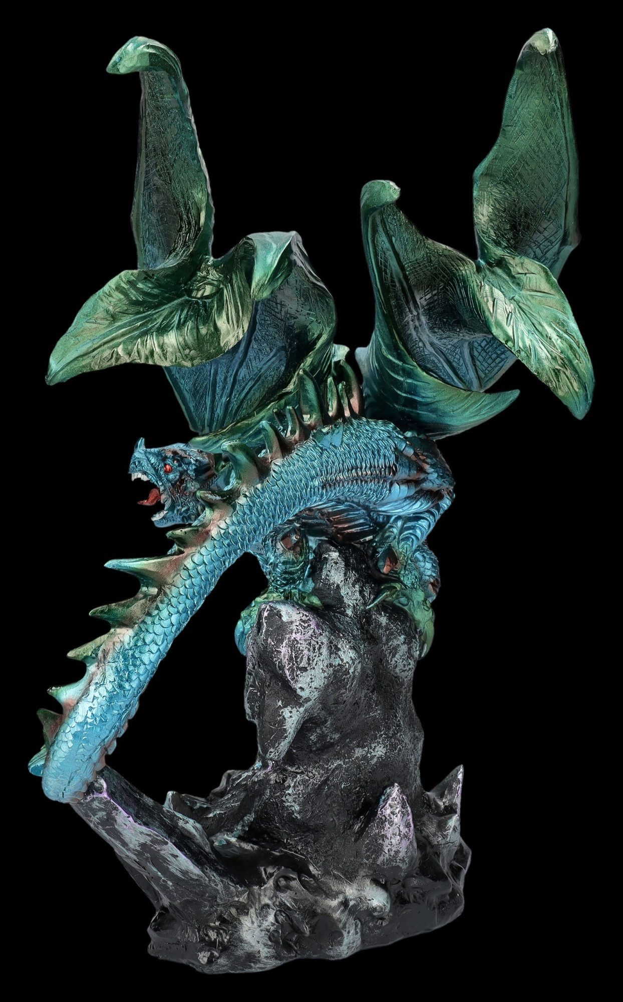 Figuren Shop GmbH Dekofigur Drachenfigur auf Geodenstein - Fantasy Dekofigur Drache Dekoration