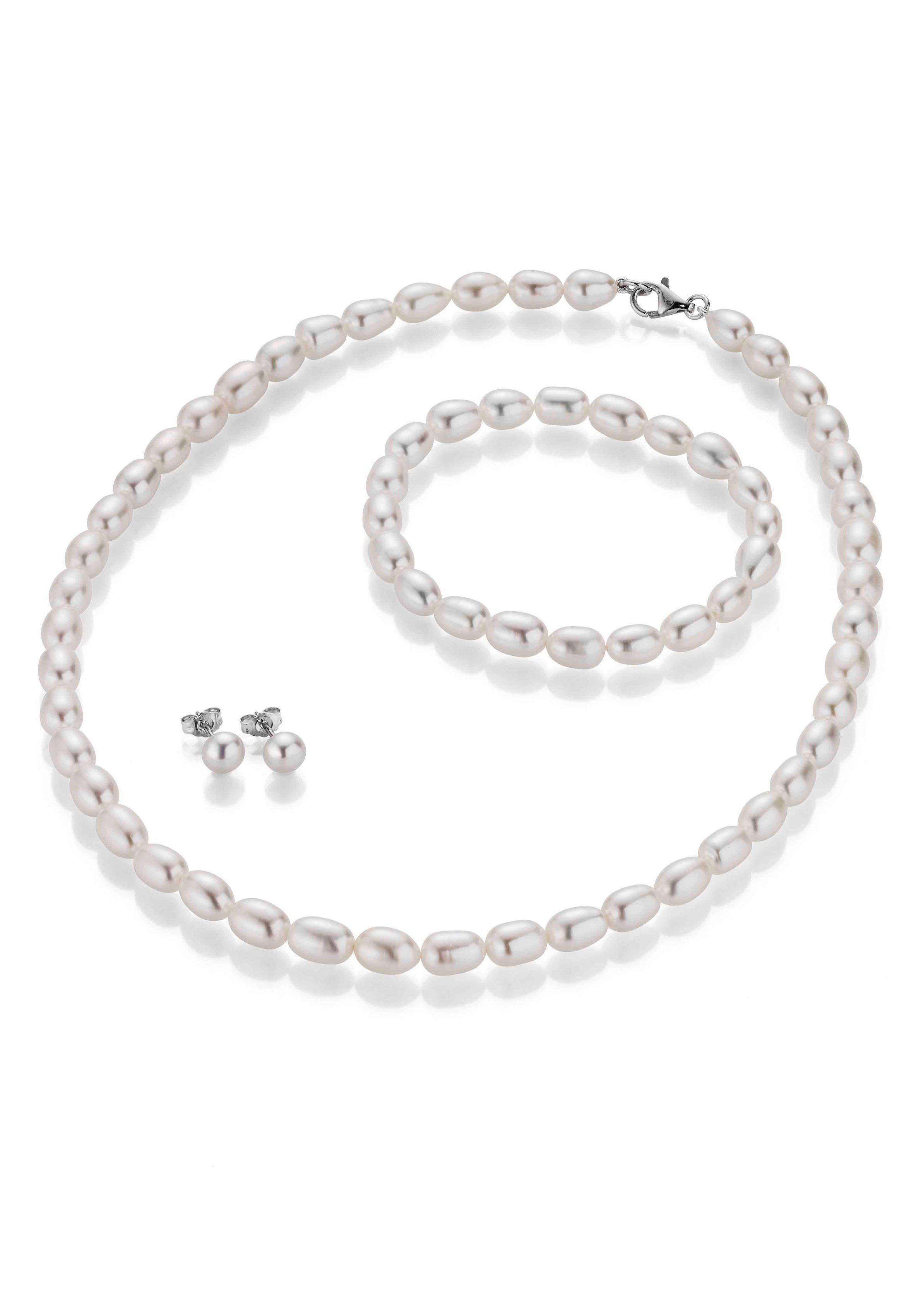 Firetti Schmuckset Multipack Schmuck Geschenk Silber 925 Halskette Armband Ohrstecker (Set, 4-tlg), Made in Germany - mit Süßwasserzuchtperlen