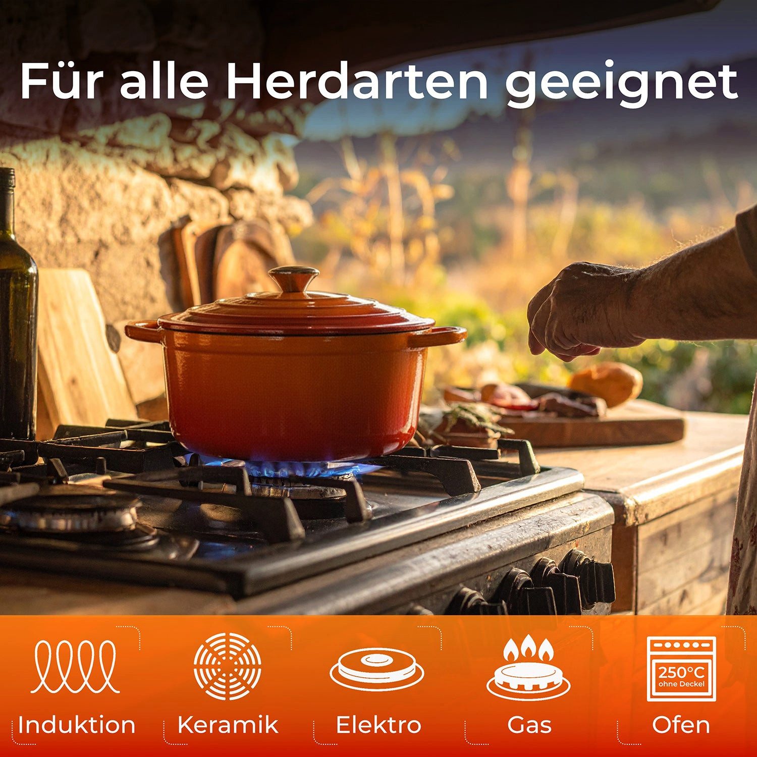 KLAMER Bräter Gusseisen Bräter 5 L, Gusseisen-Topf 25 cm backofengeeignet, Emaille …, Gusseisen, Exzellente Hitzeverteilung, Intensive Aromabildung, 5 Liter