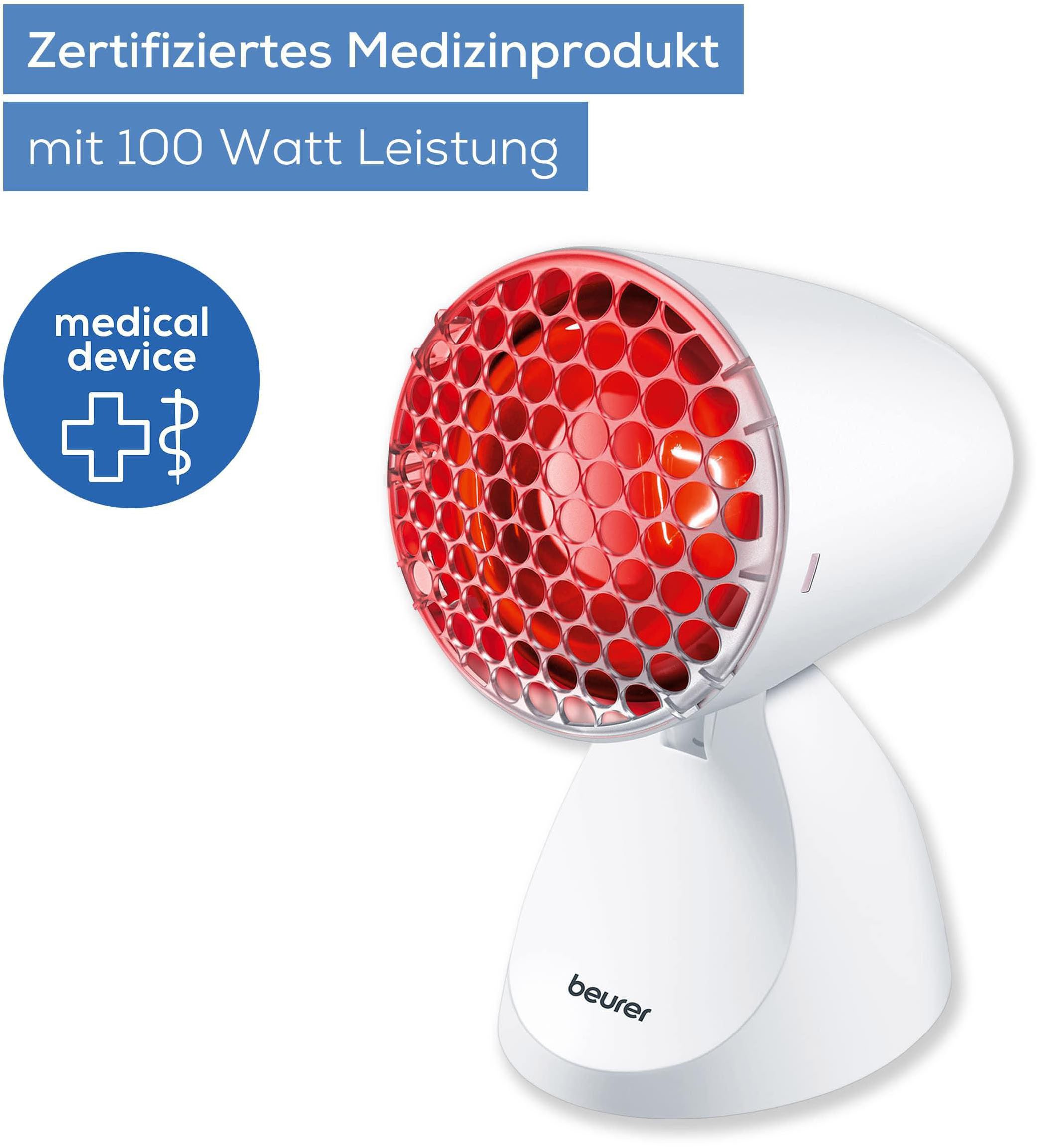 BEURER Infrarotlampe IL 11 tiefenwirksame Wärmelampe mit 100 Watt, Medizinprodukt, wohltuende Wärme bei Erkältungen und Muskelverspannungen