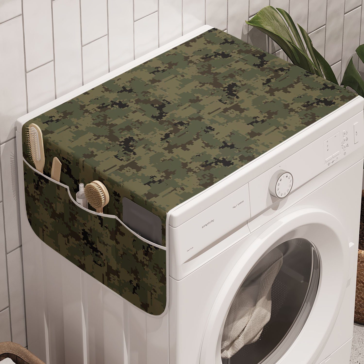 Abakuhaus Badorganizer Anti-Rutsch-Stoffabdeckung für Waschmaschine und Trockner, Tarnen Digital Pixel Camo