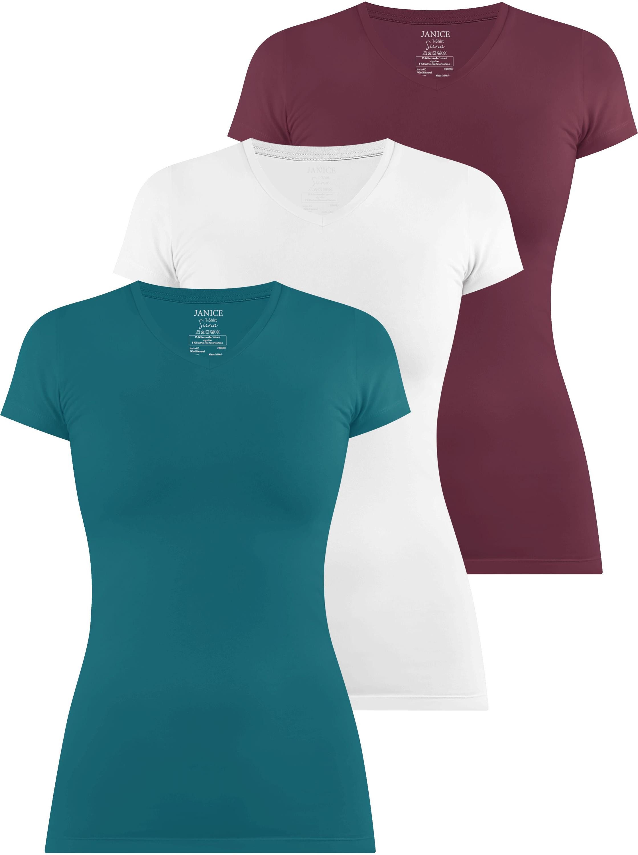 Janice Kurzarmshirt 3 x Figurbetontes T-Shirt mit V-Ausschnitt Siena Damen Basic kurzarm Shirt