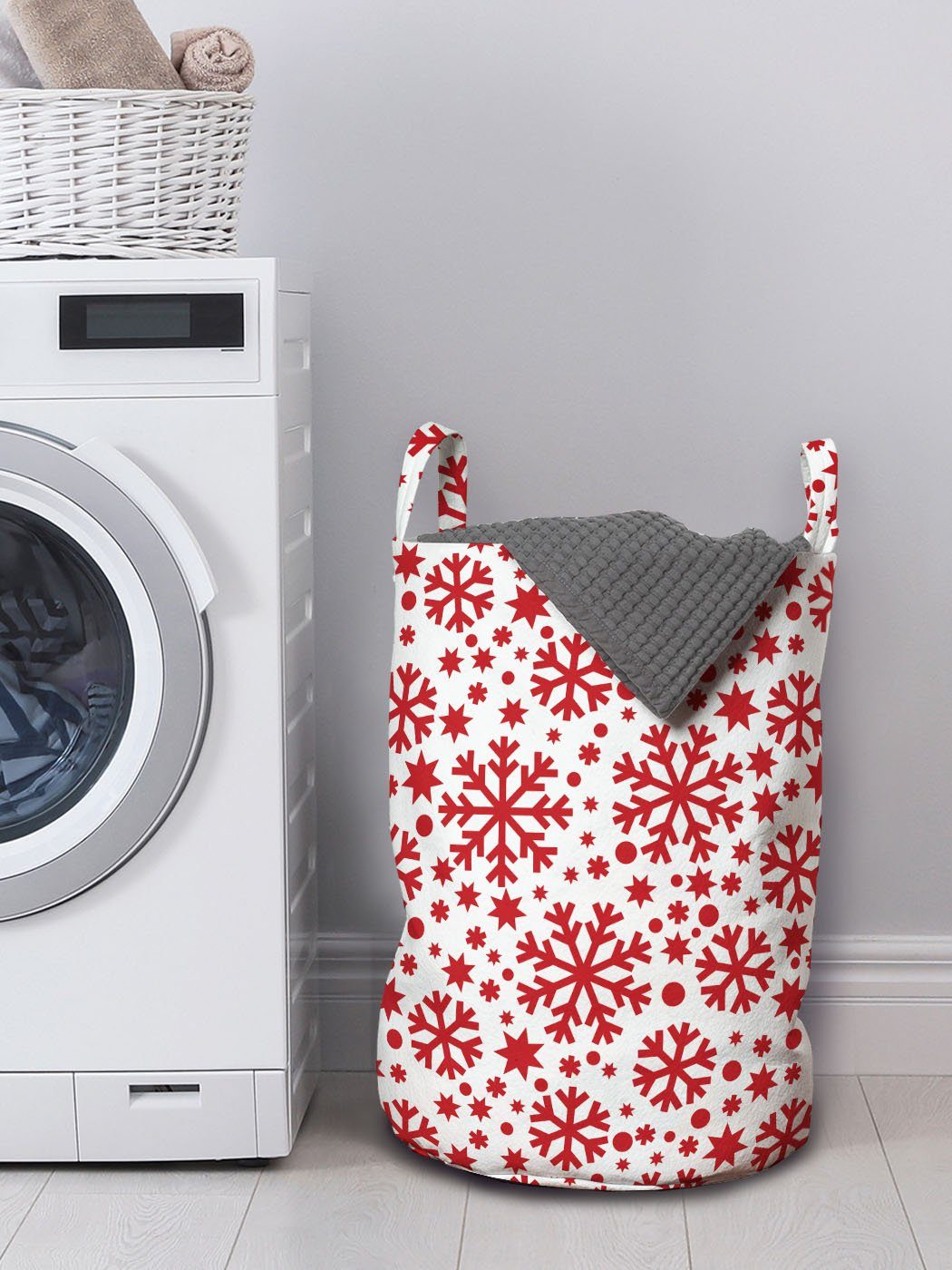 Kordelzugverschluss Punkt-Muster und Schneeflocke Griffen Waschsalons, Wäschekorb Star Abakuhaus für mit Wäschesäckchen