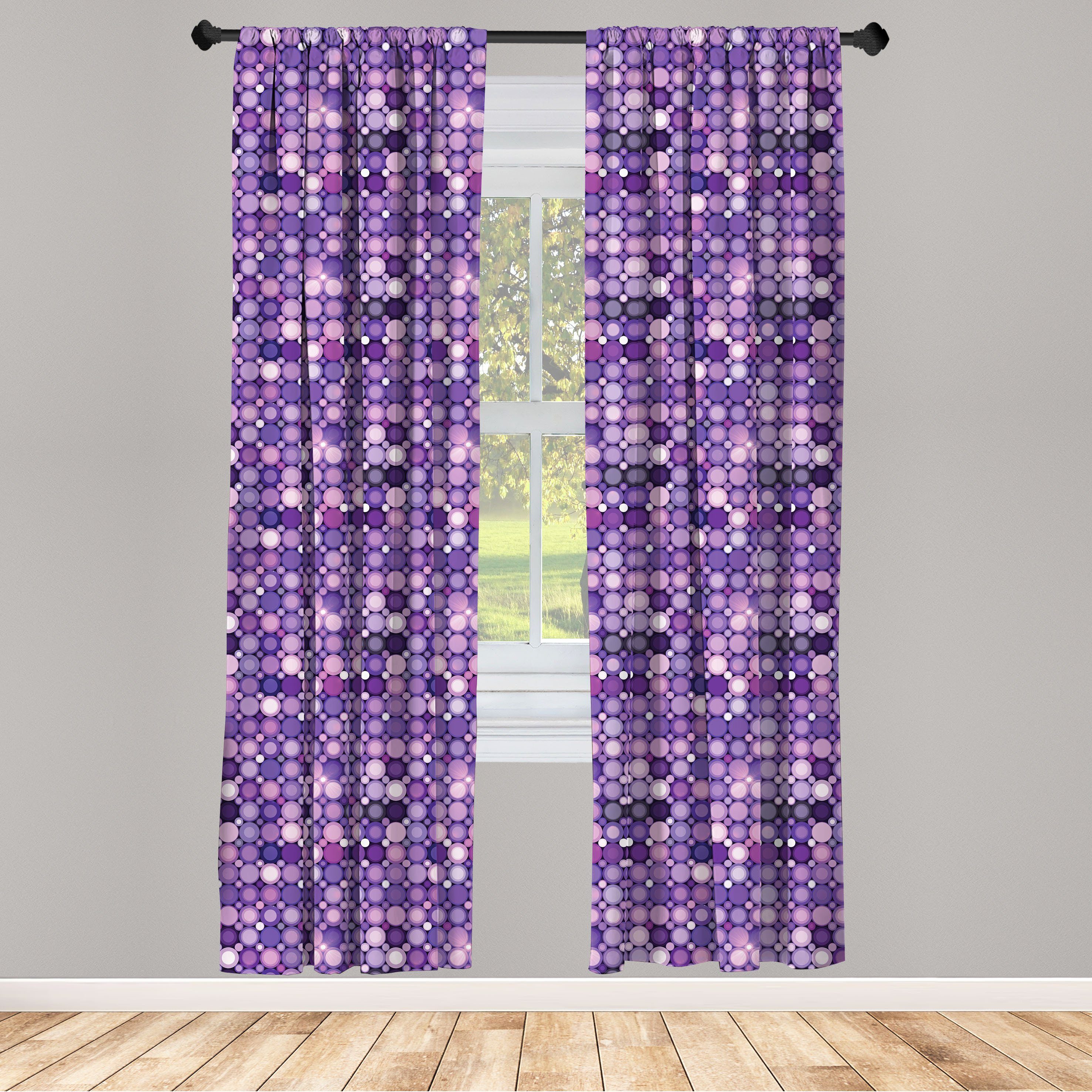 Gardine Geometrische Dekor, Abakuhaus, Microfaser, für Modern Schlafzimmer Kreise Wohnzimmer Violet Vorhang