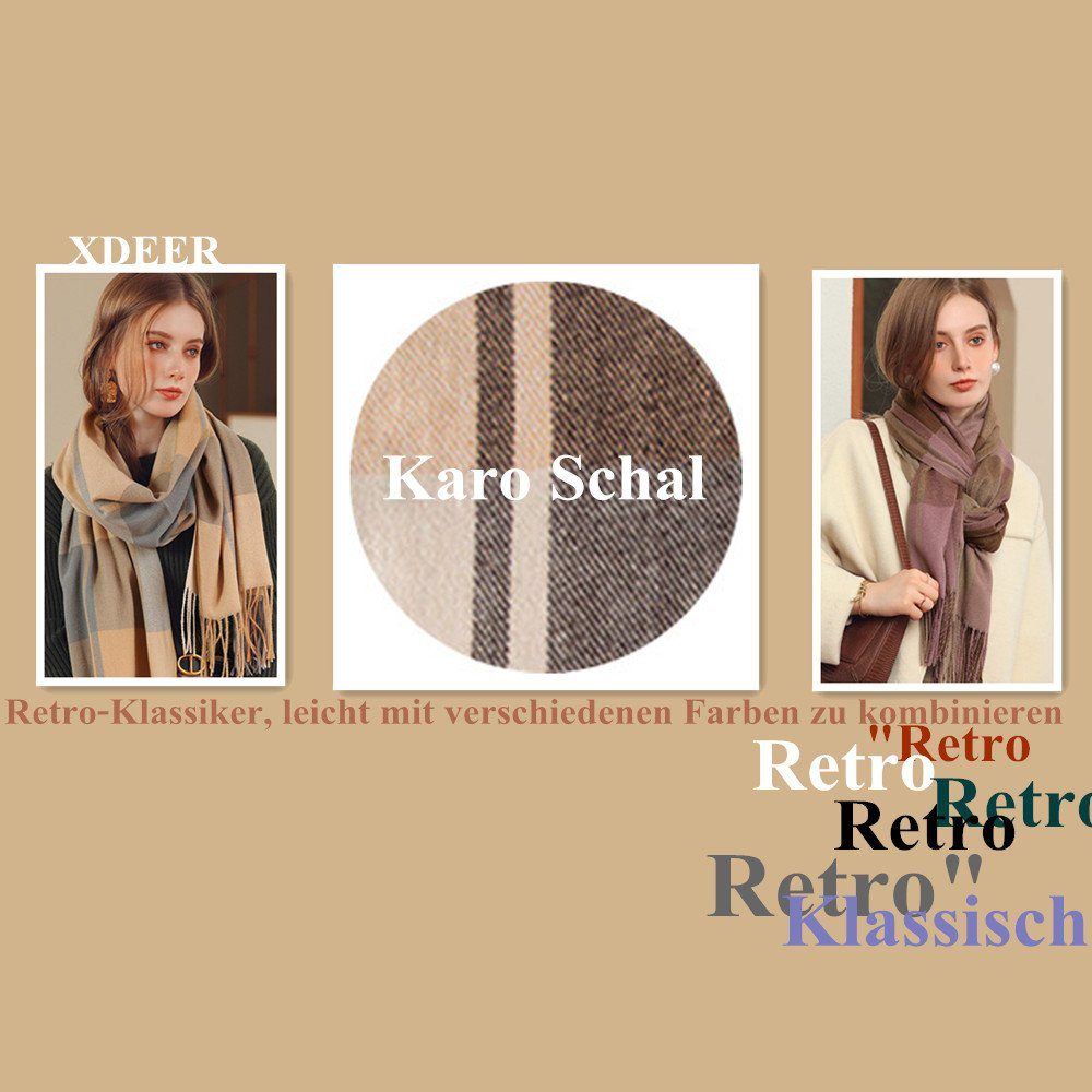 Damen Geschenk mit Farben in Qualität Schal Frauen Damen Fransen, Karo,Winter Poncho Halstuch green01 für verschiedenen XDeer Schal,kuschelweich Wollschal