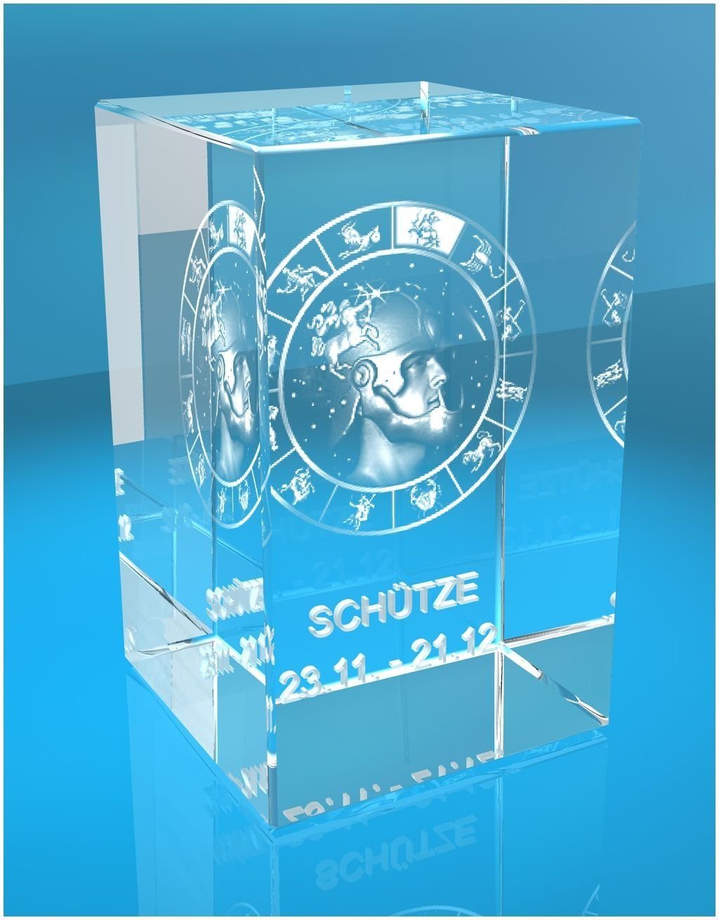 VIP-LASER Dekofigur Germany, Sternzeichen Familienbetrieb in Hochwertige Schütze, Made 3D Glasquader Geschenkbox, Motiv