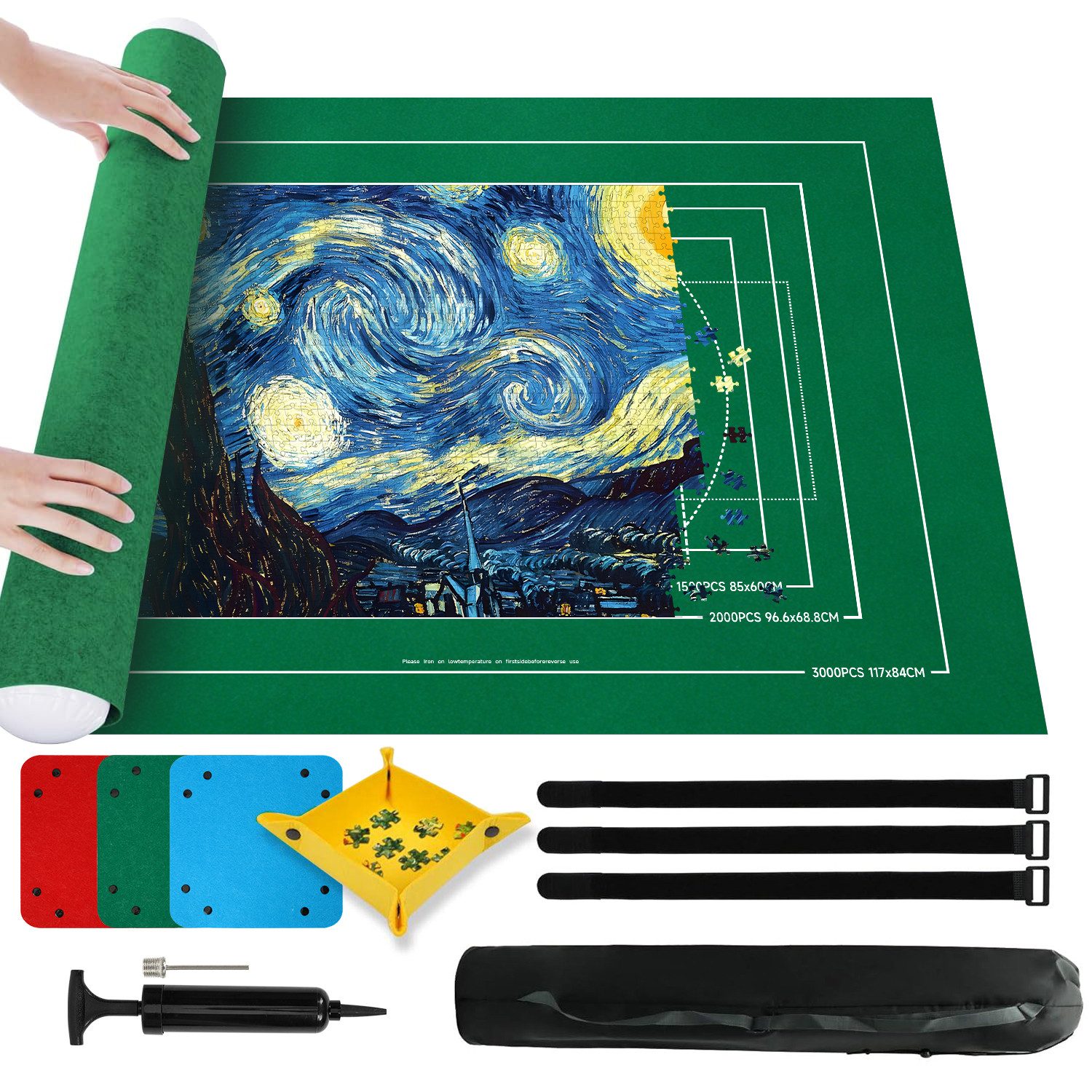 OSTWOLKE Puzzlematte Puzzlerolle, Puzzelmatten für Puzzle bis 1500, 2000, 3000 Teile, leicht zu lagern und zu transportieren, zur Aufbewahrung von Puzzles