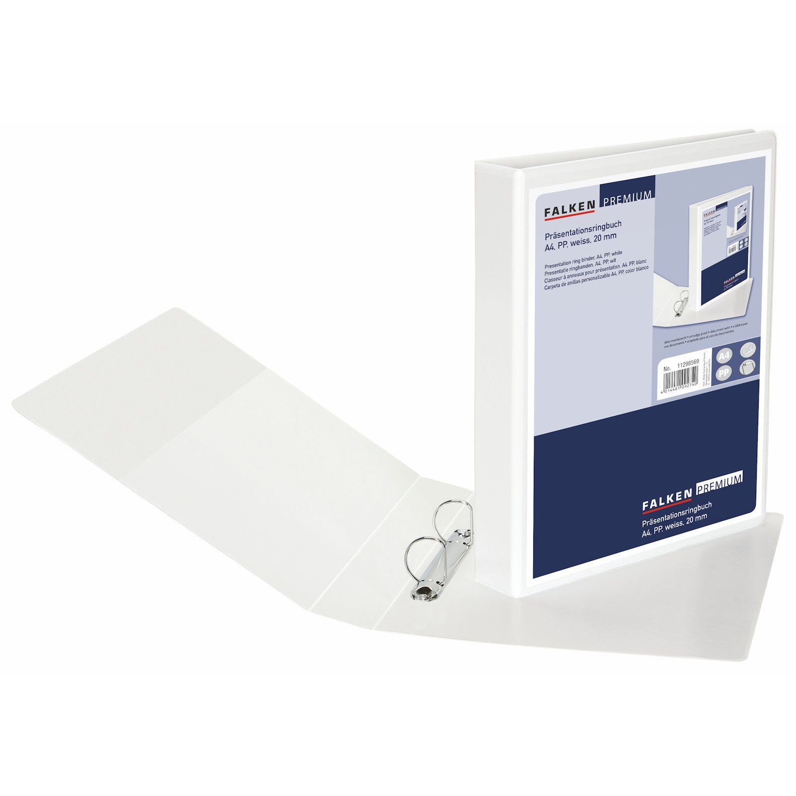 Falken Präsentationsordner, Ringbuch DIN A4 Präsentationsringbuch 2D-Ringe Ø 20 mm Weiß