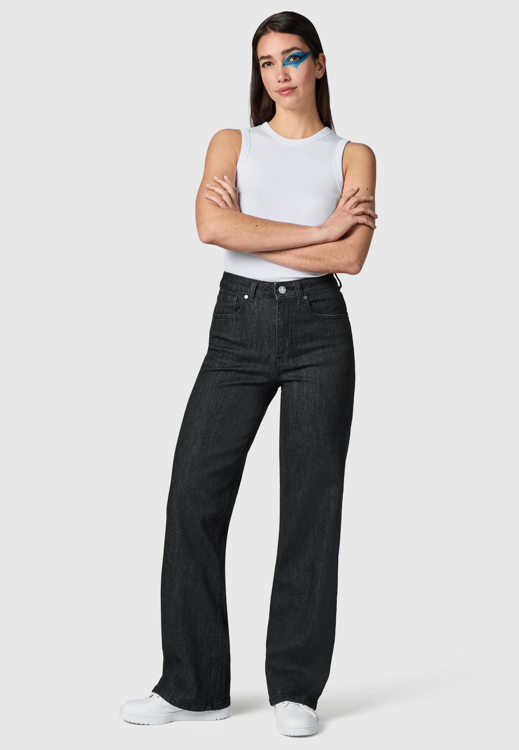 PEAK TIME Weite Jeans Eklipsa Damen Wide Leg Jeans mit Logoprägung