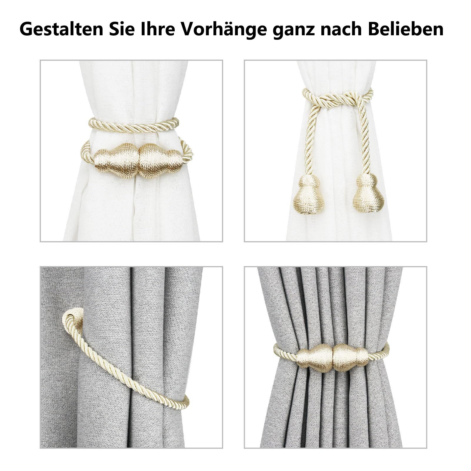 Agger Raffhalter Magnetische Raffhalter 2 Stück für Vorhänge – Dekorative Seil, (2-tlg), Raffhalter mit Magnetverschluss für Innen- und Außenbereich – Bild 4 von 5