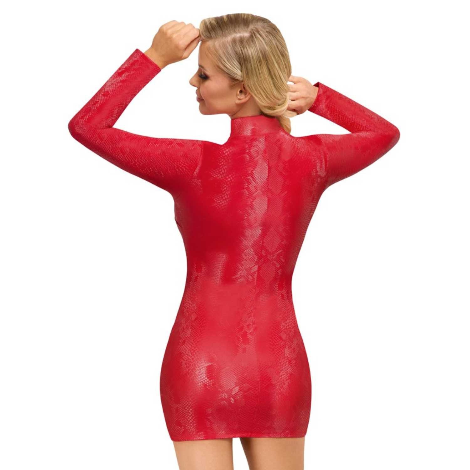 Cottelli Collection Minikleid Kleid Schlangenhaut-Optik Stehkragen langarm rot