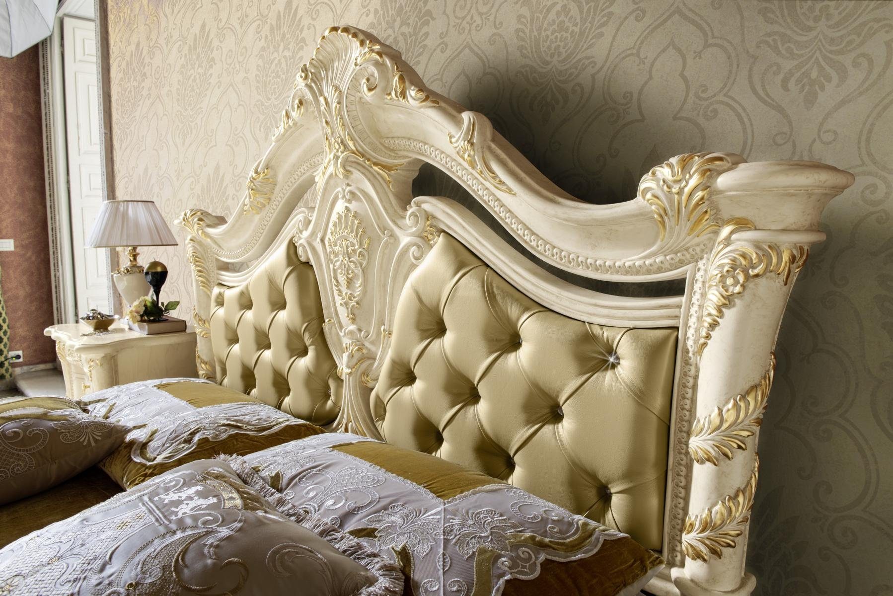 JVmoebel Polsterbett Chesterfield Barockbett in Weiß aus hochwertigem Holz, Made in Europa