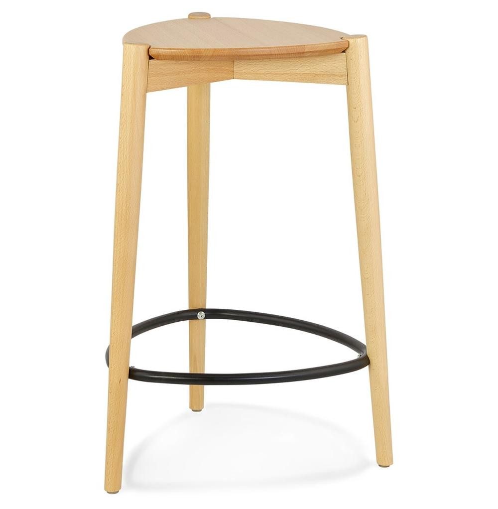 Barhocker Ergonomischer Küchenhocker aus Eschenholz, 65cm Höhe, Beige, für Bar
